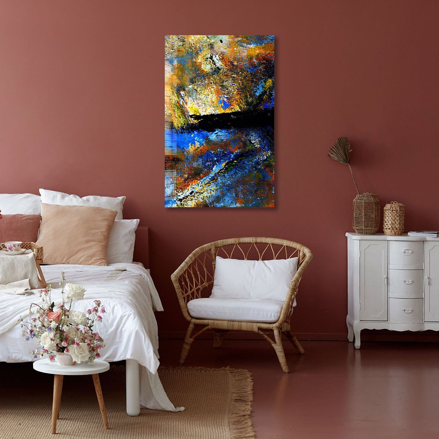 Abstract Closed Eye Tempered Glass Wall Art - Modern Home Decor for Living Room, Bedroom & Office - Shatterproof & Stylish