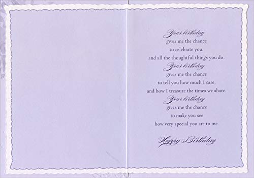 Designer Greetings Purple Foil Champagne Bottle Birthday Card with Glasses & Vines - Romantic Anniversary & Valentine's Day Gift for Couples