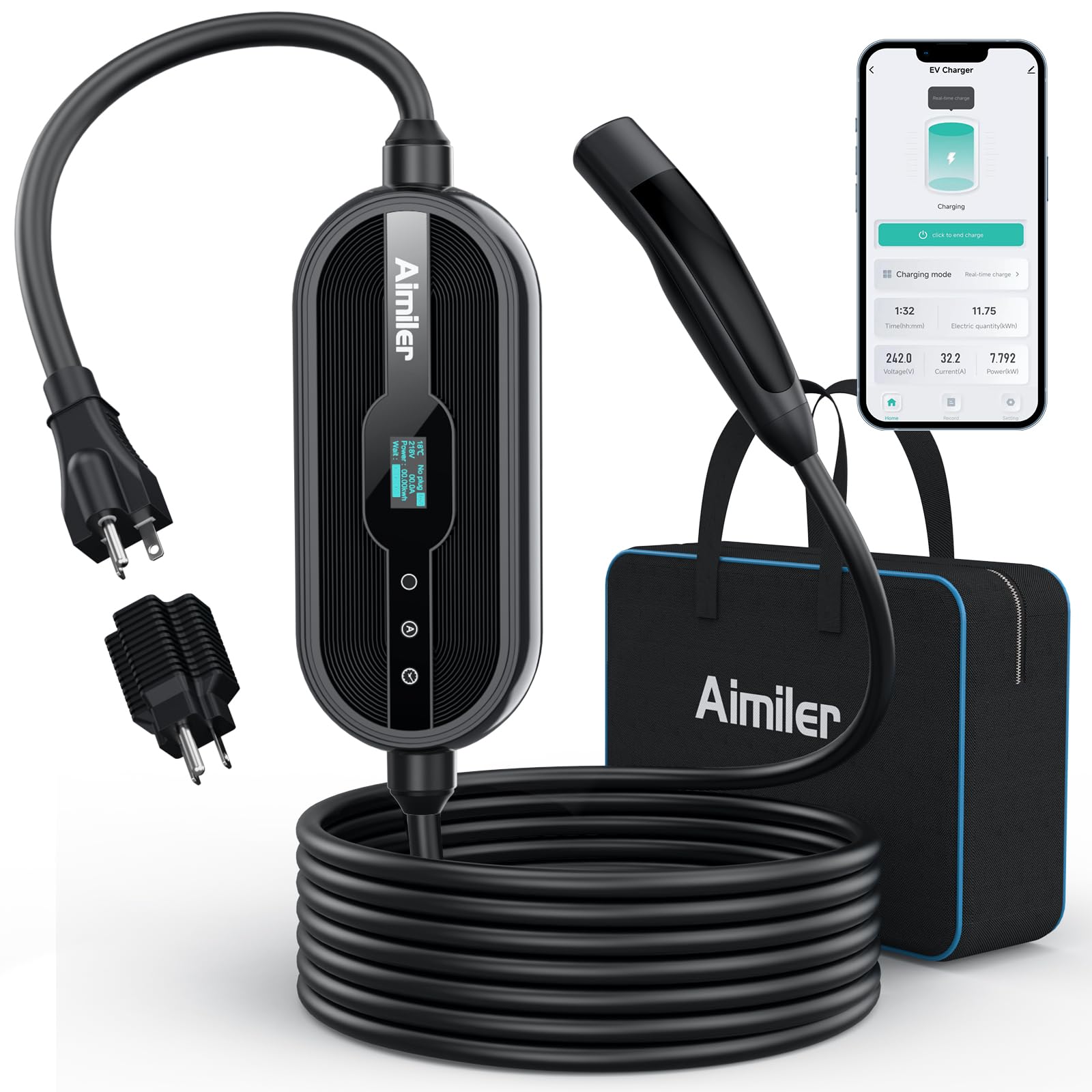 Level 1/2 Tesla Charger with WiFi APP Control - 16Amp, 240V NEMA 6-20 Plug & 120V NEMA 5-15 Adapter - 25ft ETL Certified Cord - Portable EV Charger for Tesla Model X/Y/3/S - Perfect for Home, Garage & Road Trips