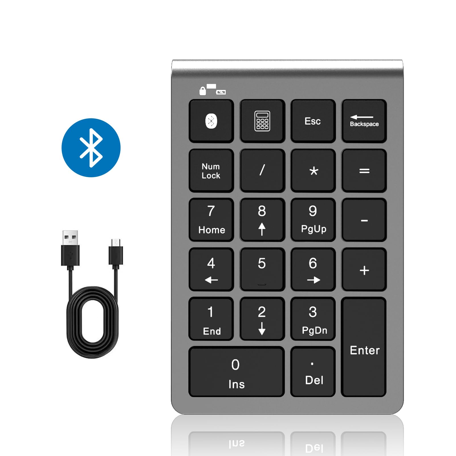 Rechargeable Bluetooth Numeric Keypad for Laptop - Wireless & Wired 22-Key USB Number Pad for MacBook, Chromebook, Surface Pro - Perfect for Accounting, Data Entry and Office Work