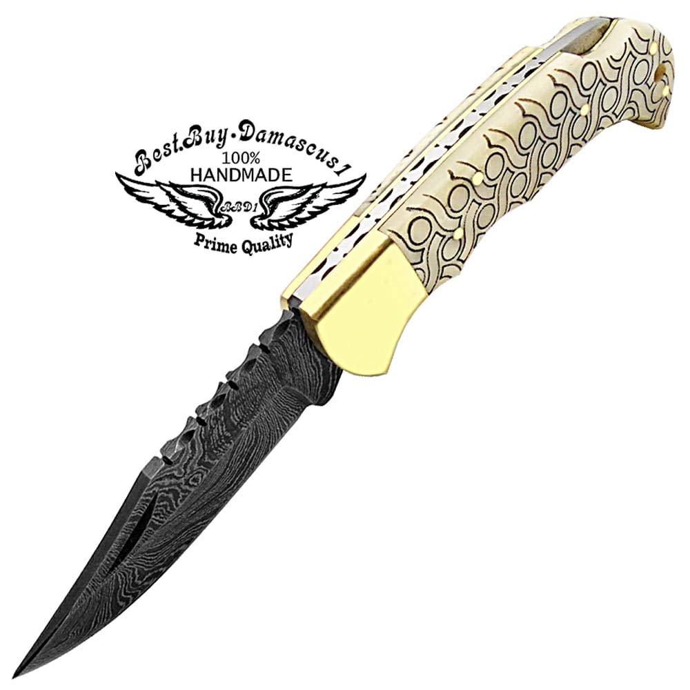 Premium Damascus Steel Folding Pocket Knife - 5.5