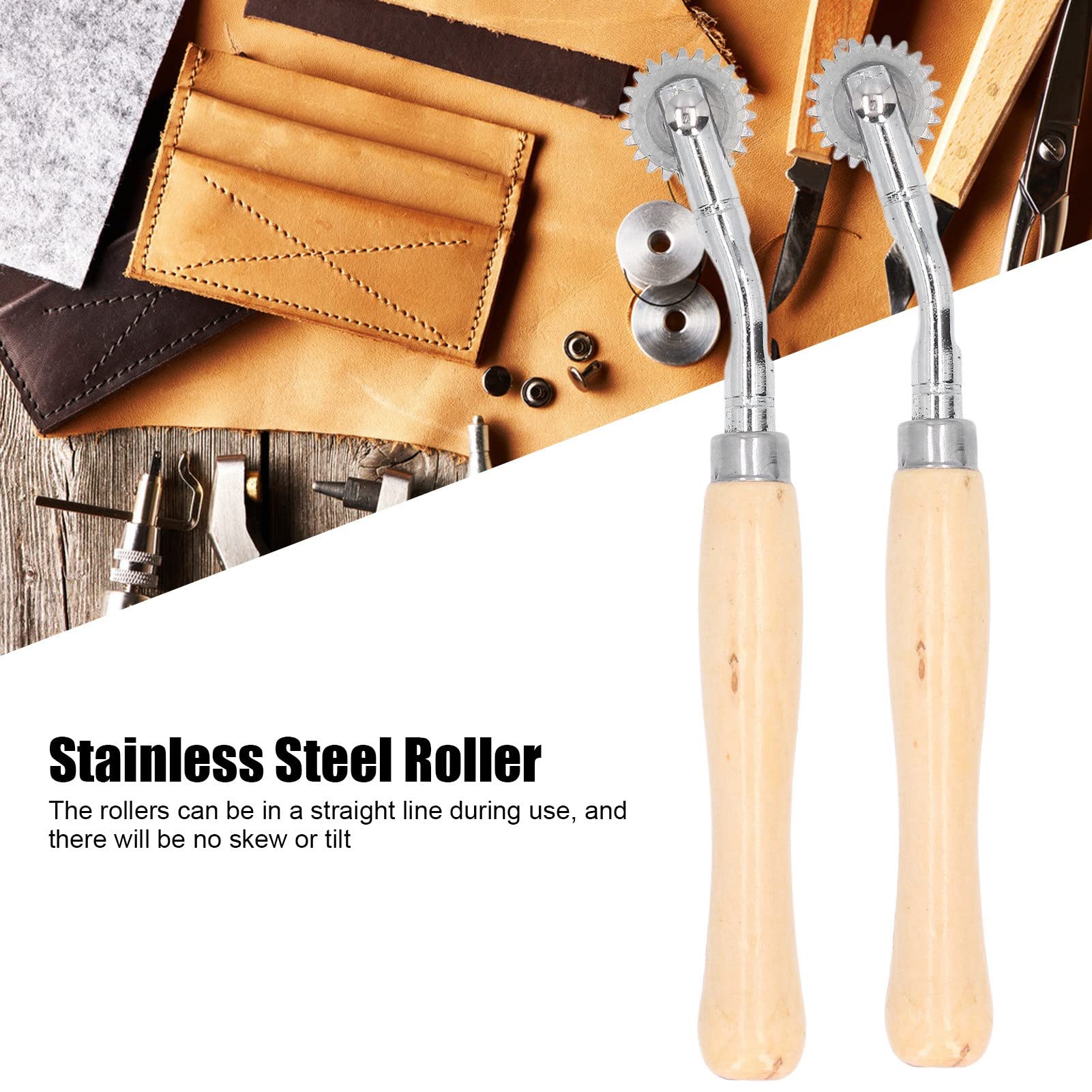 2PCS Stainless Steel Pounce Wheel Perforator Tool for Leather, Paper & Fabric - DIY Tracing Wheel for Sewing, Crafting & Quilting - Perfect for Leatherworking, Dressmaking & Pattern Transfer