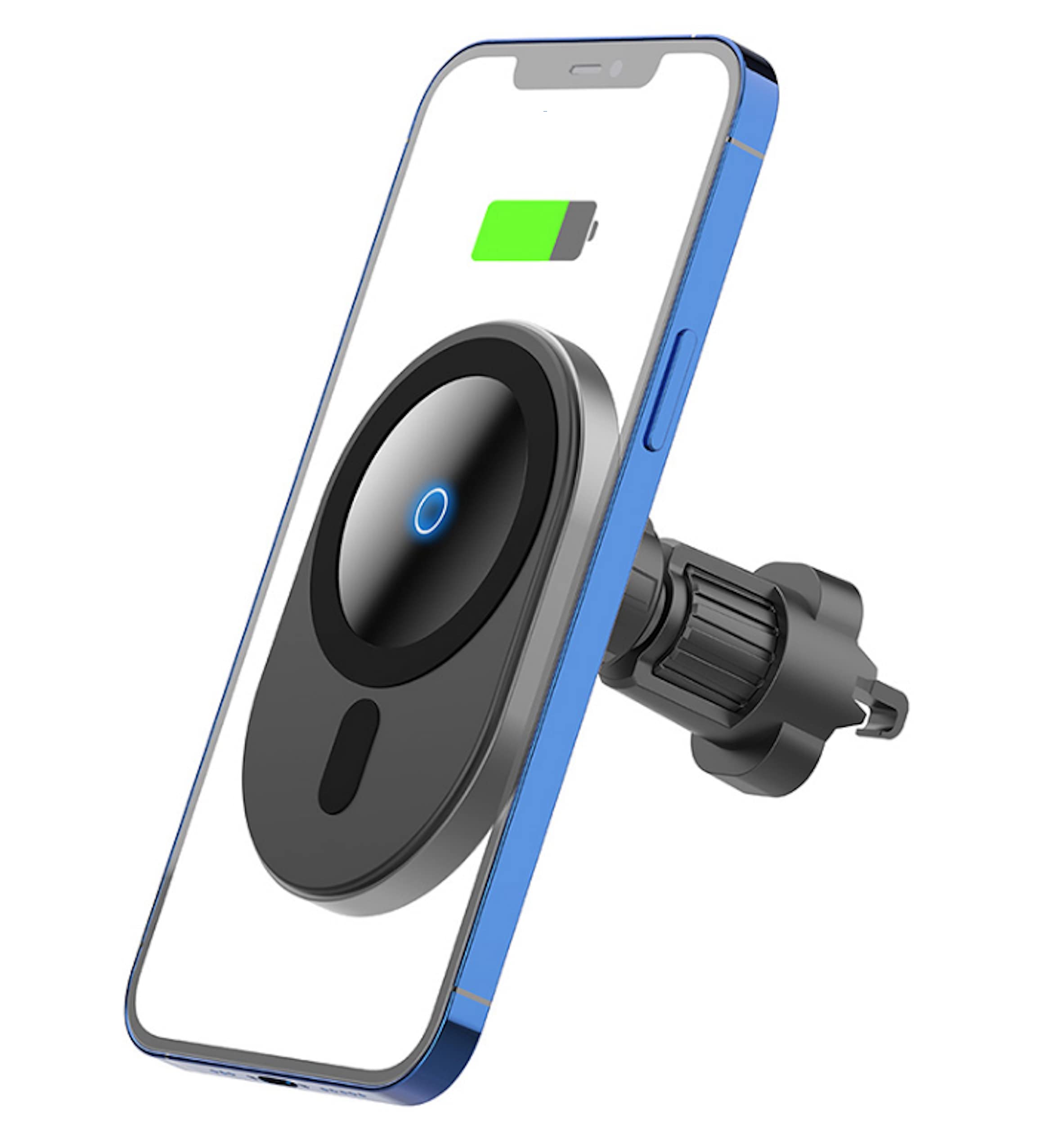 Aporia MagSafe Car Charger for iPhone 14/13/12 Pro Max/Mini - Fast Wireless Qi Charging Phone Mount | Compatible with Magnetic Air Vent Mount (Black Round) | Perfect for Road Trips & Hands-Free Driving