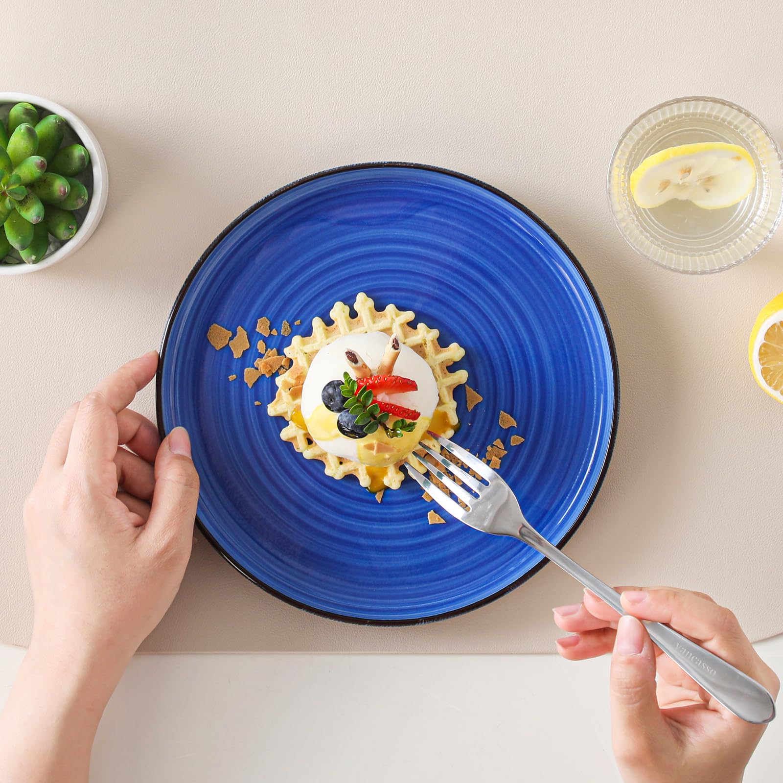 Vancasso Bonita 24-Piece Stoneware Dinnerware Set for 6 - Microwave & Dishwasher Safe Plates, Bowls & Mugs - Colorful Dining Set for Everyday Meals, Family Gatherings & Restaurant-Style Presentation
