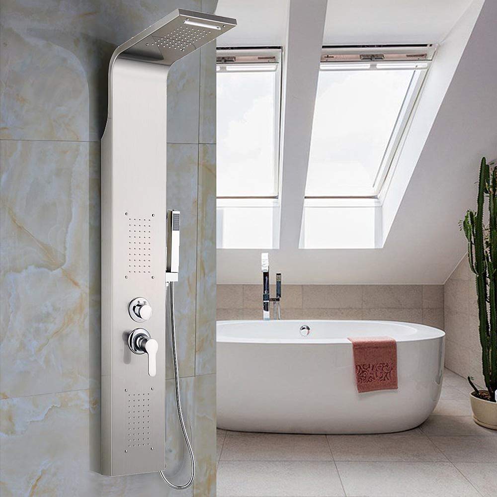 Willonin Stainless Steel Shower Panel System - 5 Multi-Function Water Modes, Bathroom Shower Column with Rainfall & Handheld Spray - Perfect for Spa-Like Experience at Home (Primary Color)