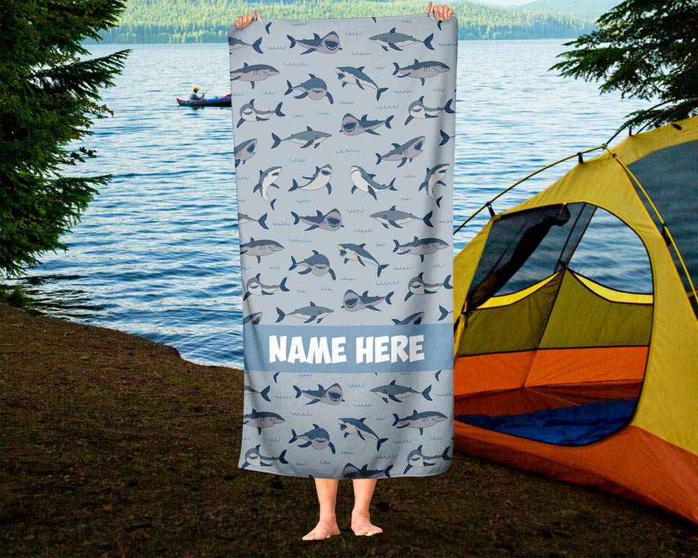 Custom Personalized Shark Pattern Beach Towel for Kids & Adults - Soft Absorbent Travel, Pool, Bath Towel for Toddler Baby Boys & Girls - Perfect for Swimming, Beach Trips, and Bath Time