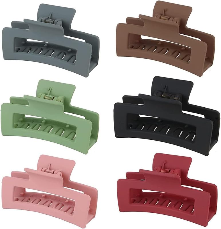 6-Piece Matte Rectangular Hair Clips for Women & Girls - Non-Slip Large Plastic Claw Clips in Multicolor - Perfect for School, Work, and Everyday Hairstyling
