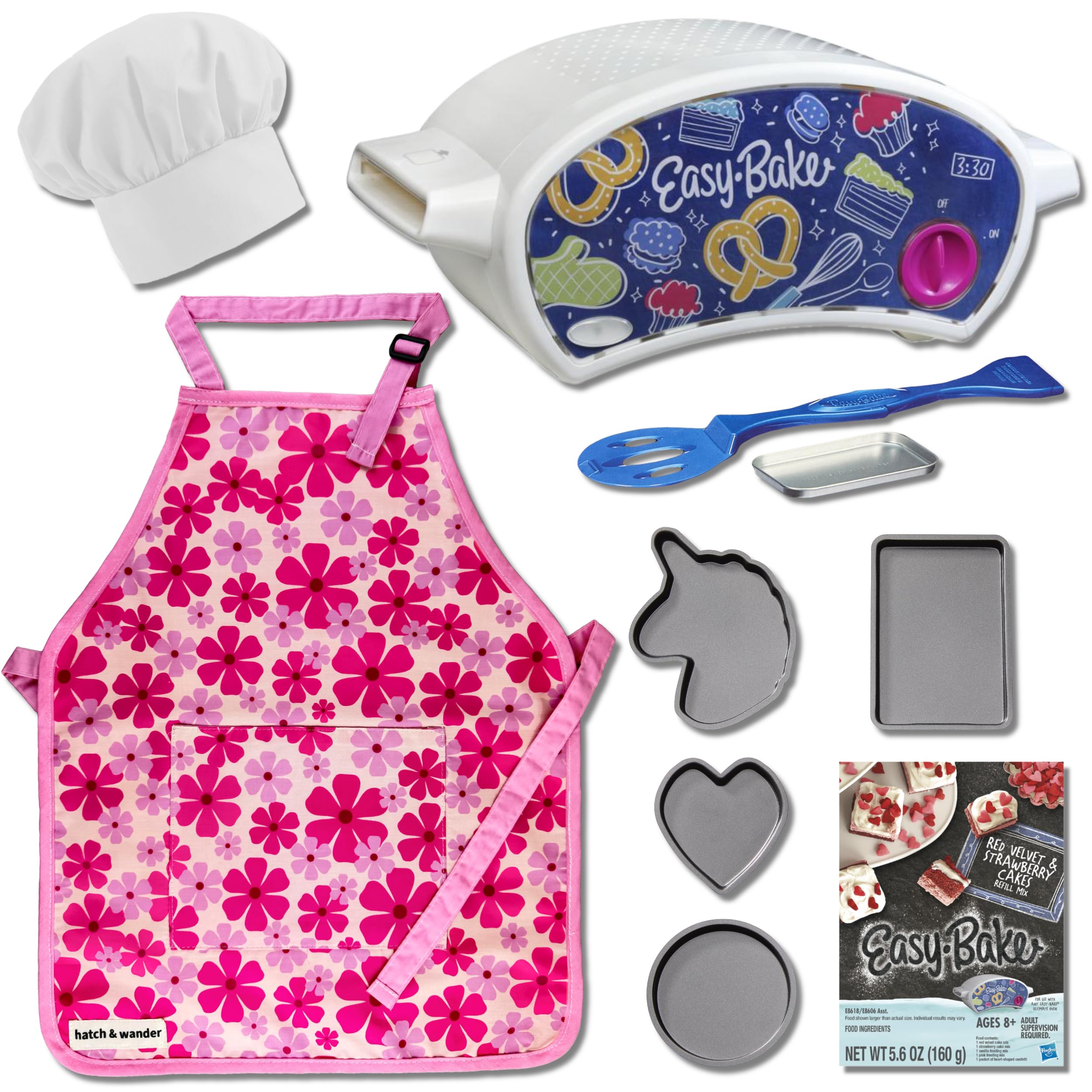 Easy Bake Oven Kit for Kids with Apron, Chef Hat & 4 Baking Pans - 3 Cute Design Options | Complete Baking Set with Mix Included | Perfect Birthday Gift for Girls & Boys | Fun Pretend Play & Real Baking Activities