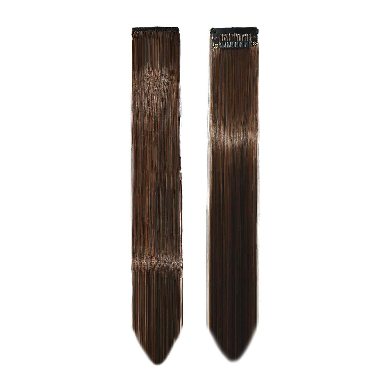 Paradise® 22 Inch Brown & Golden Highlights Clip-in Hair Extensions - 6 Pack Straight Synthetic Hair Streaks for Women & Girls, Two-Tone Funky Party Hair Accessories | Perfect for Cosplay, Halloween, Costume Parties & Daily Styling