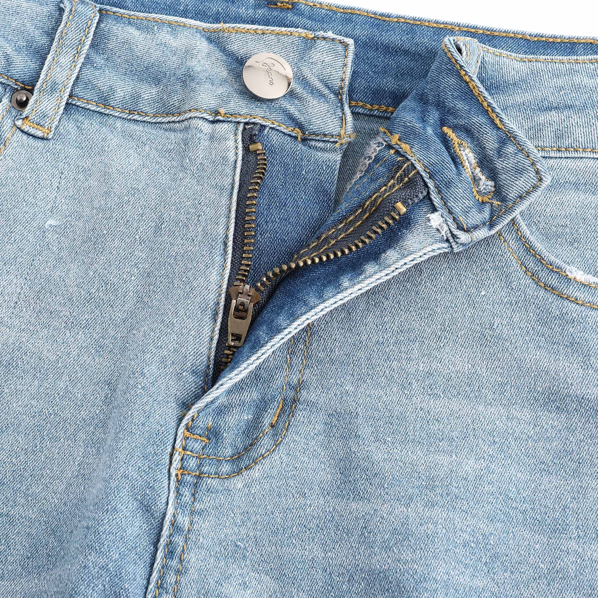 THUNDER STAR Women's Ripped Denim Shorts - Mid Rise Stretch Jean Shorts with Frayed Hem | Perfect for Summer Outfits, Casual Wear & Beach Vacations