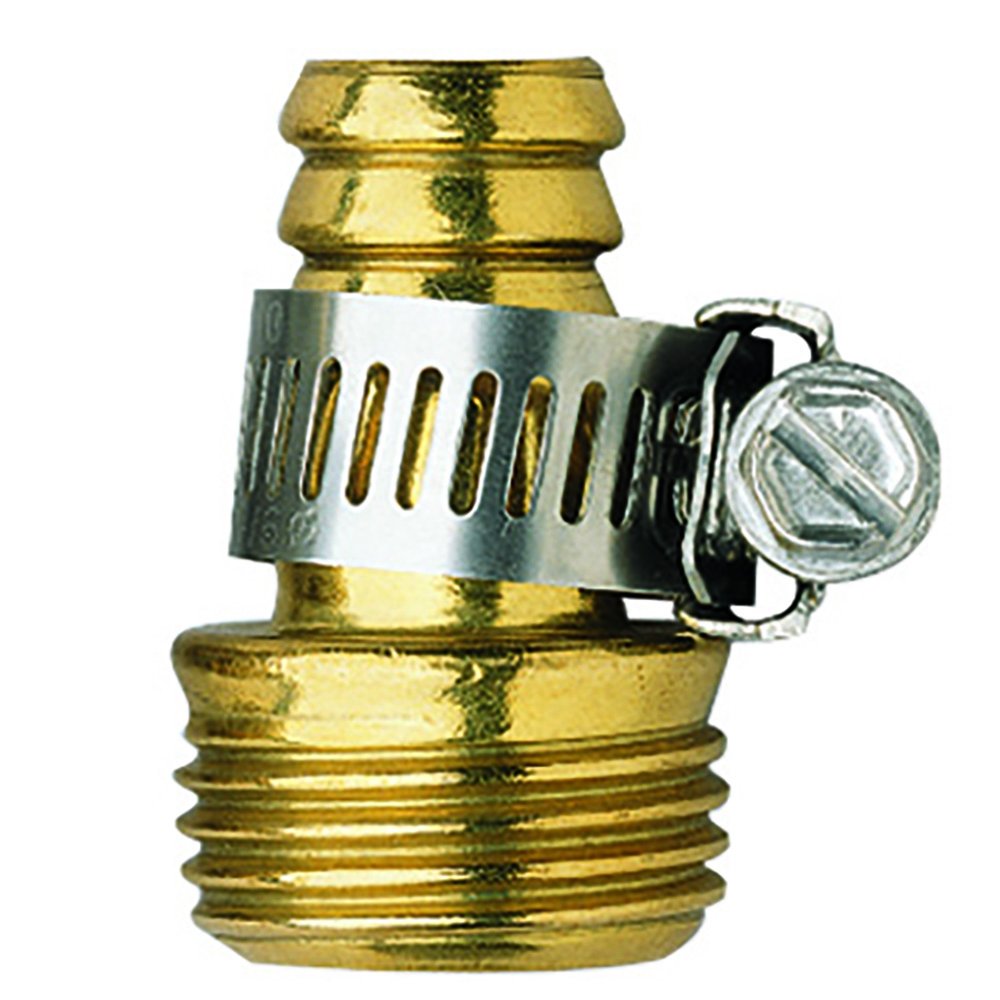 5 Pack - Orbit 5/8 Inch Brass Male Thread Shank Water Hose Mender with Clamp - Heavy Duty Garden Hose Repair Kit for Leak Fixing, Irrigation Systems & Outdoor Watering