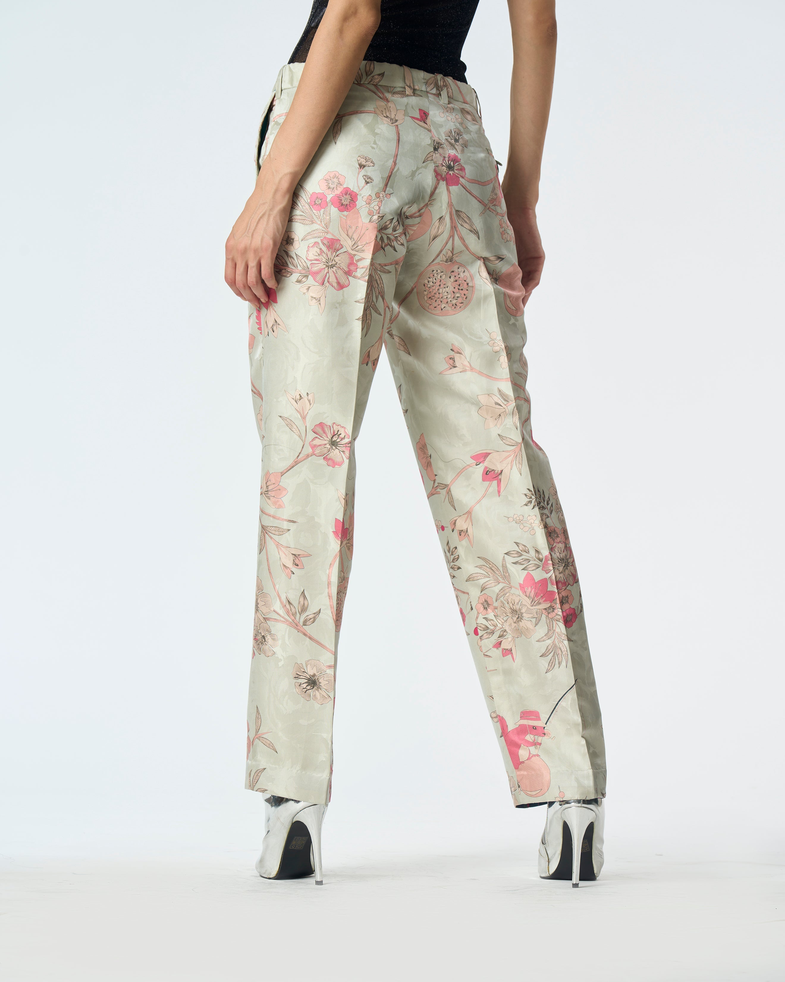 Straight Fit Silk Damask Trousers in Ice Blue - Elegant Formal Pants for Office Wear & Evening Events