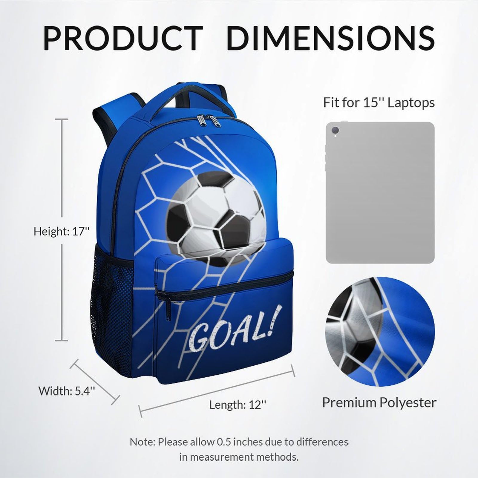 17 Inch Soccer Themed Backpack for Boys & Girls - Durable School Bookbag for Elementary & Middle School Students - Perfect for Sports, Travel & Daily Use