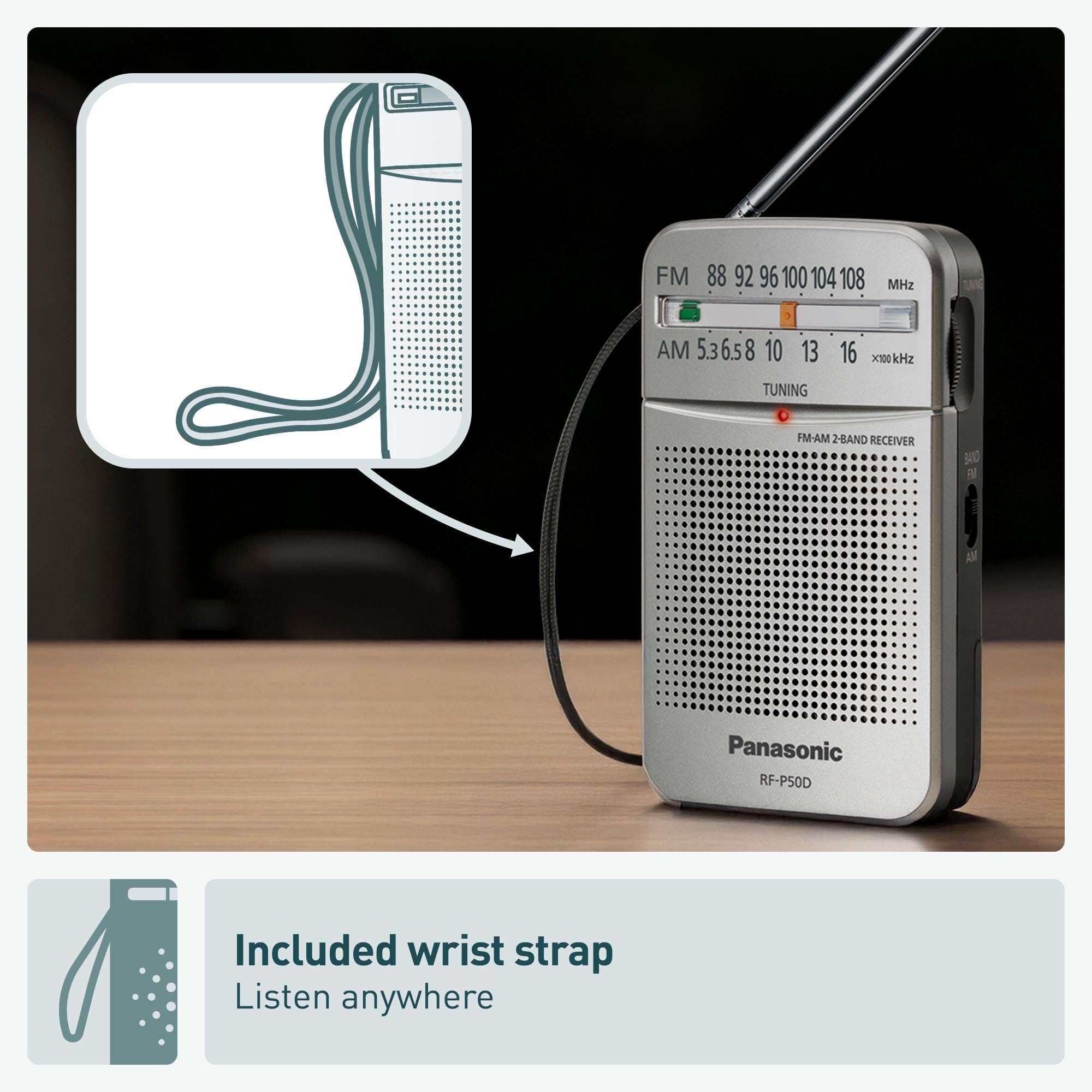 Panasonic RF-P50 Portable AM/FM Pocket Radio - Compact Silver Design for Outdoor, Emergency, Travel & Home Use