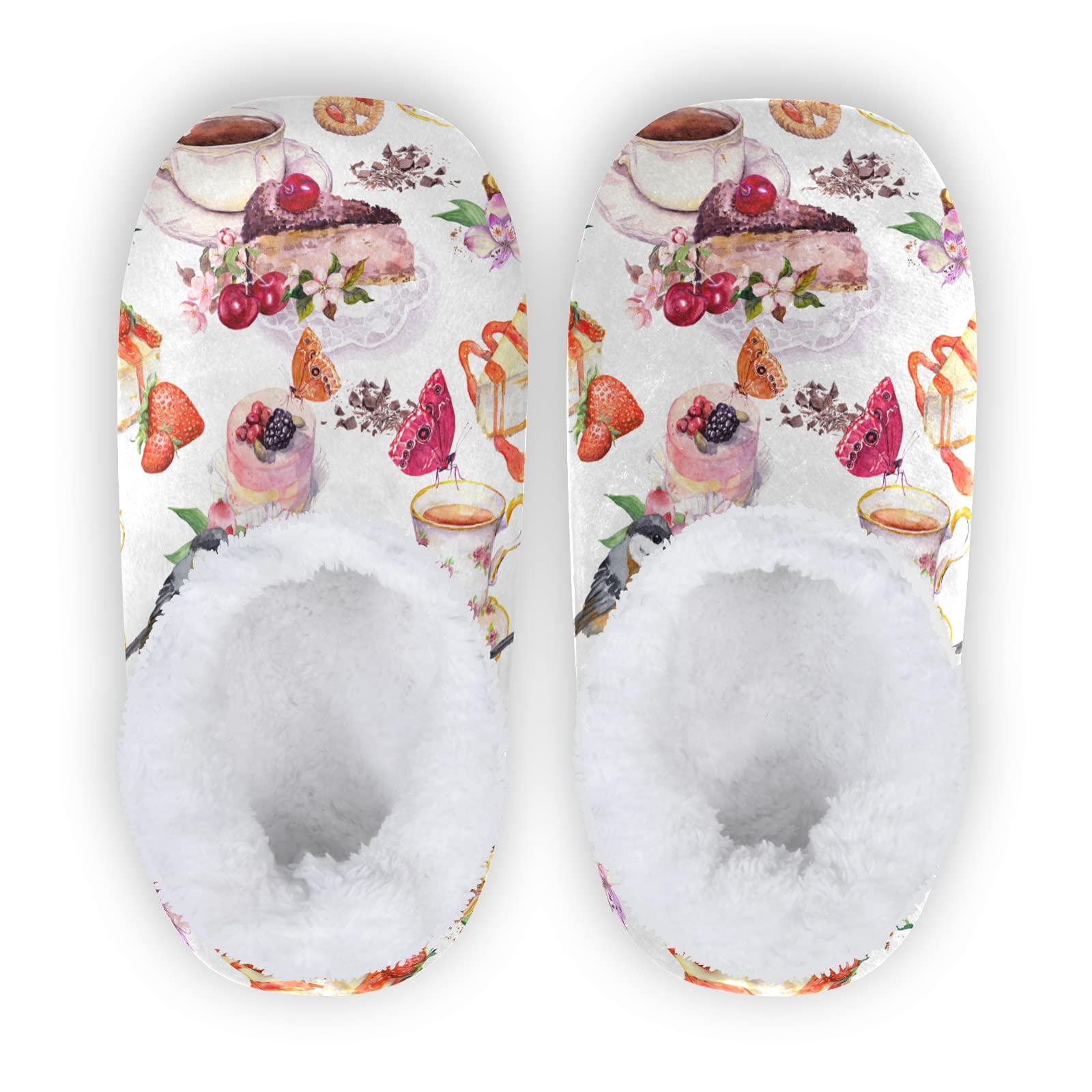Cozy Fleece House Slippers for Women & Men - Warm Winter Indoor Slippers with Bird & Butterfly Spring Design - Perfect for Home, Office & Relaxation