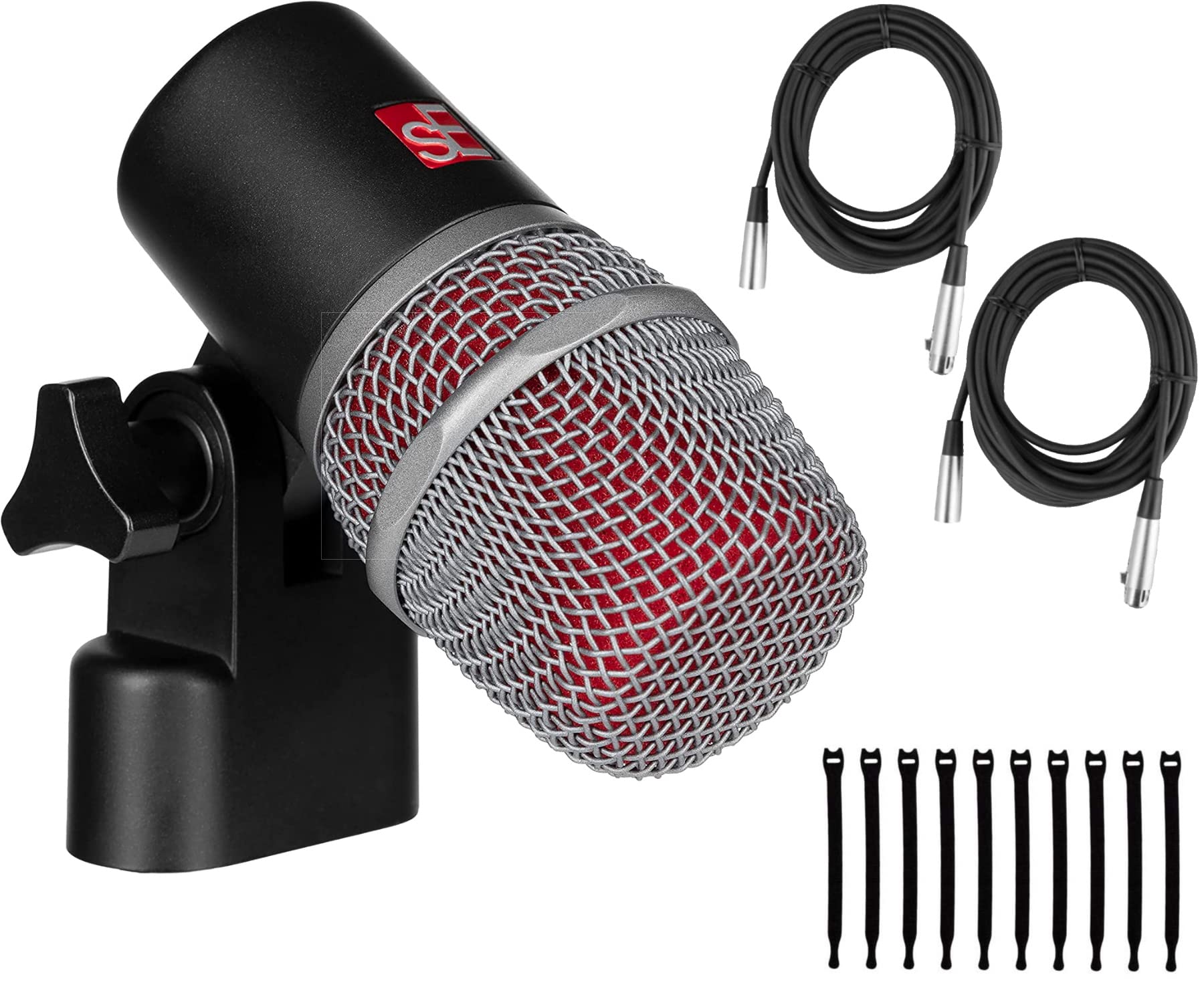 Briskdrop sE Electronics V Beat Snare Drum Microphone - Supercardioid Dynamic Mic Bundle with 2 XLR Cables & 10 Cable Ties (Gold) - Perfect for Live Performances, Studio Recording & Drum Kits