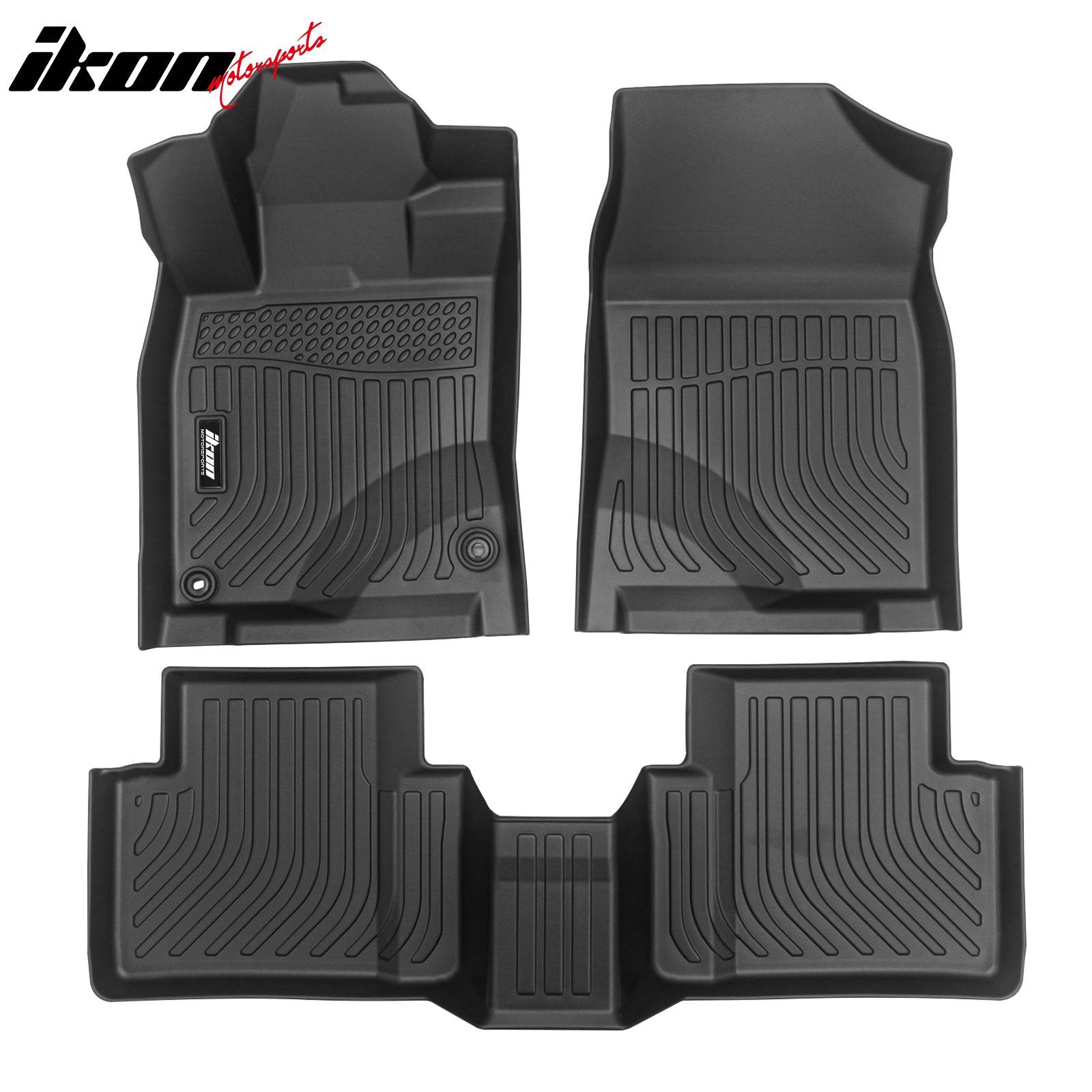 IKON 3D Molded All-Weather Floor Mats for 2016-2021 Honda Civic Sedan & Hatchback - TPE Thermo Plastic Elastomer Front & Rear Seat Protection (3-Piece Set, Black) - Perfect for Daily Commuting, Road Trips, and All-Season Vehicle Protection