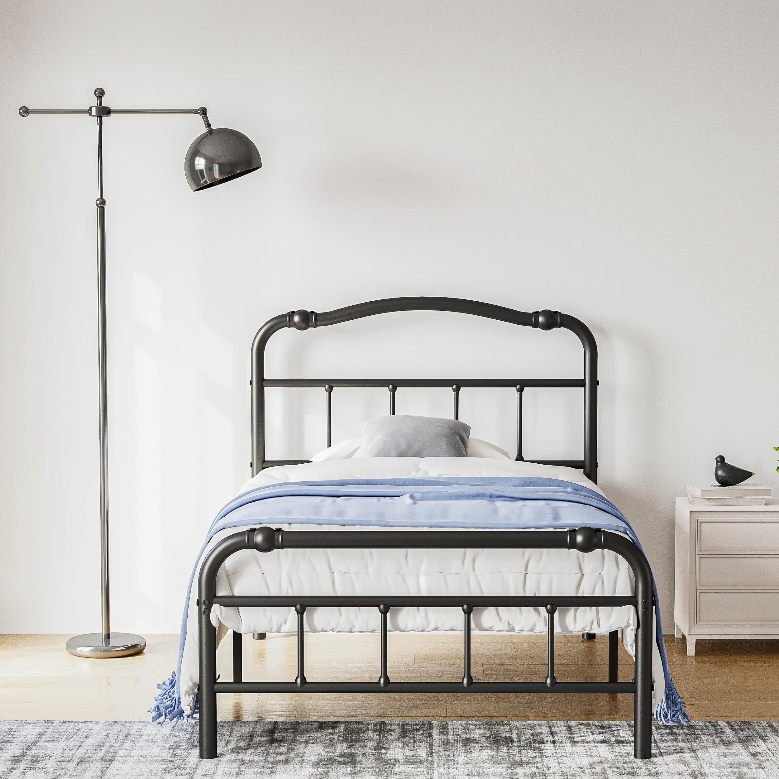 Heavy Duty Twin Bed Frame with Headboard & Footboard - 14 Inch High Platform Bed, No Box Spring Needed, Easy Assembly, Noise-Free, Under Bed Storage, Black - Perfect for Kids Rooms, Guest Beds & Small Spaces