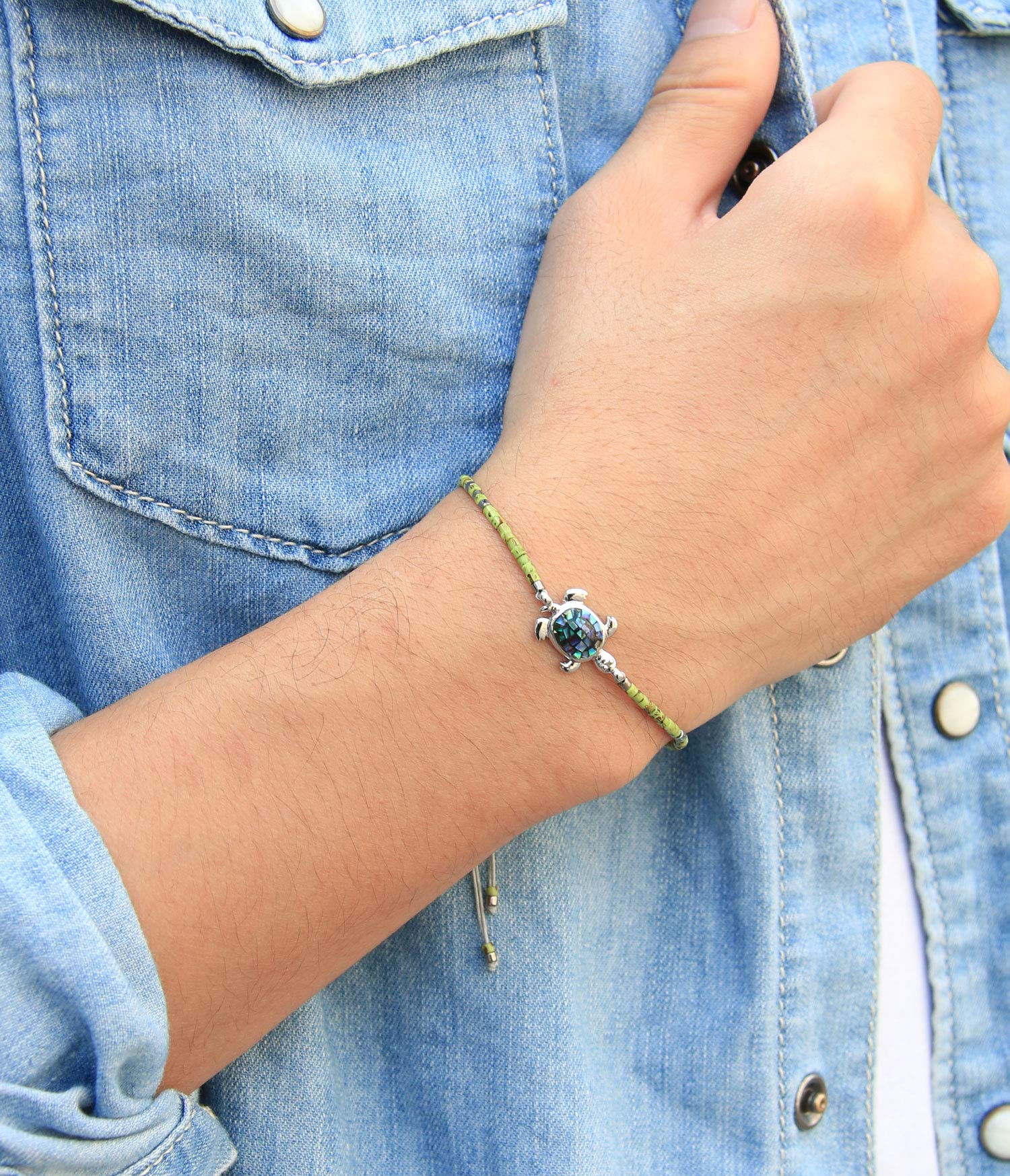 KELITCH Crystal Turtle Charm Bracelet - Miyuki Beaded Thin Strand Friendship Bracelet for Women - Multi Color Options - Perfect for Gifts, Boho Style & Everyday Wear