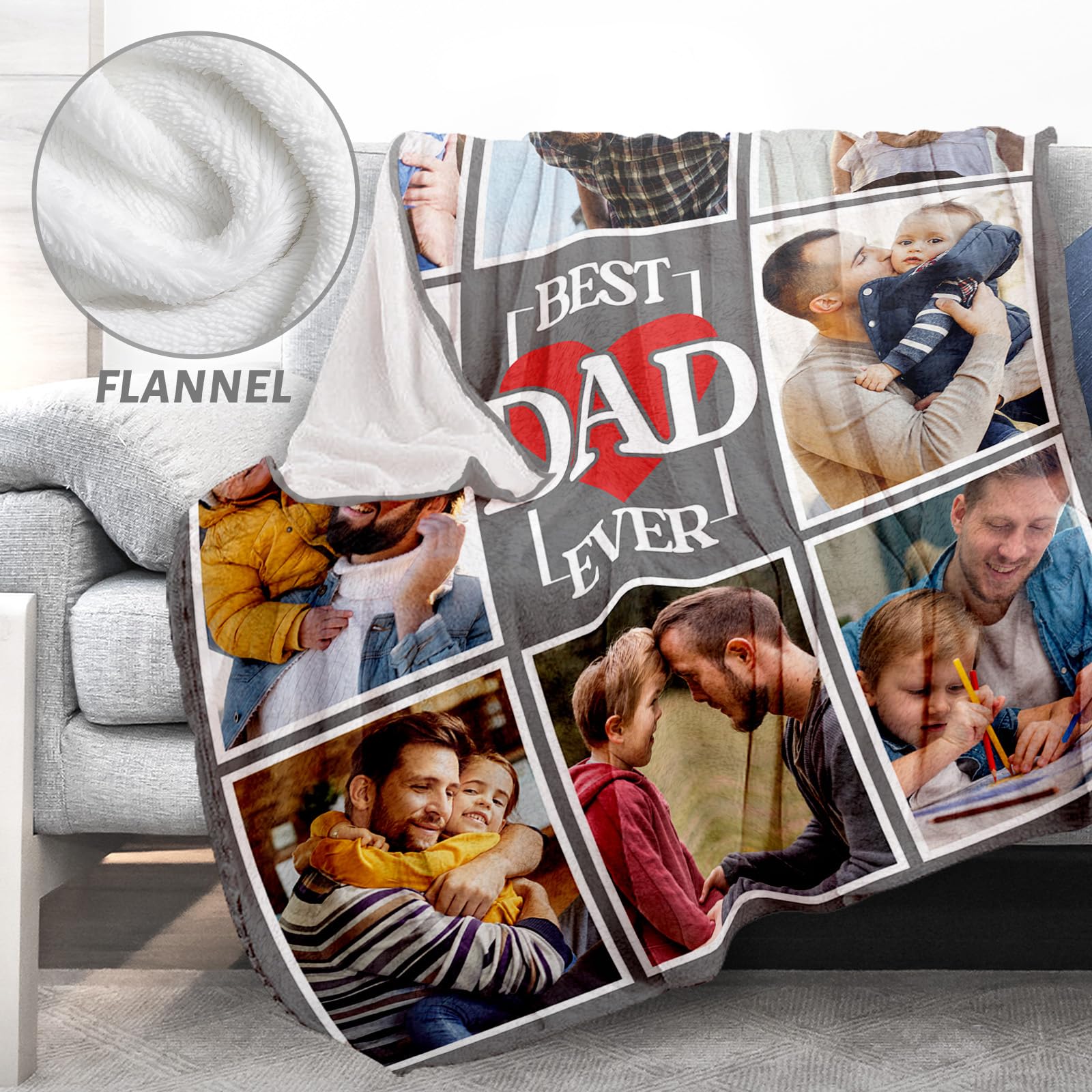 Custom Photo Blanket Personalized for Women & Men - Flannel Throw Blanket with Picture - Perfect Christmas, Valentine's, Birthday Gift for Mom, Dad & Family (DAD-2 Design) | Cozy Home Decor, Couch Snuggling & Thoughtful Present