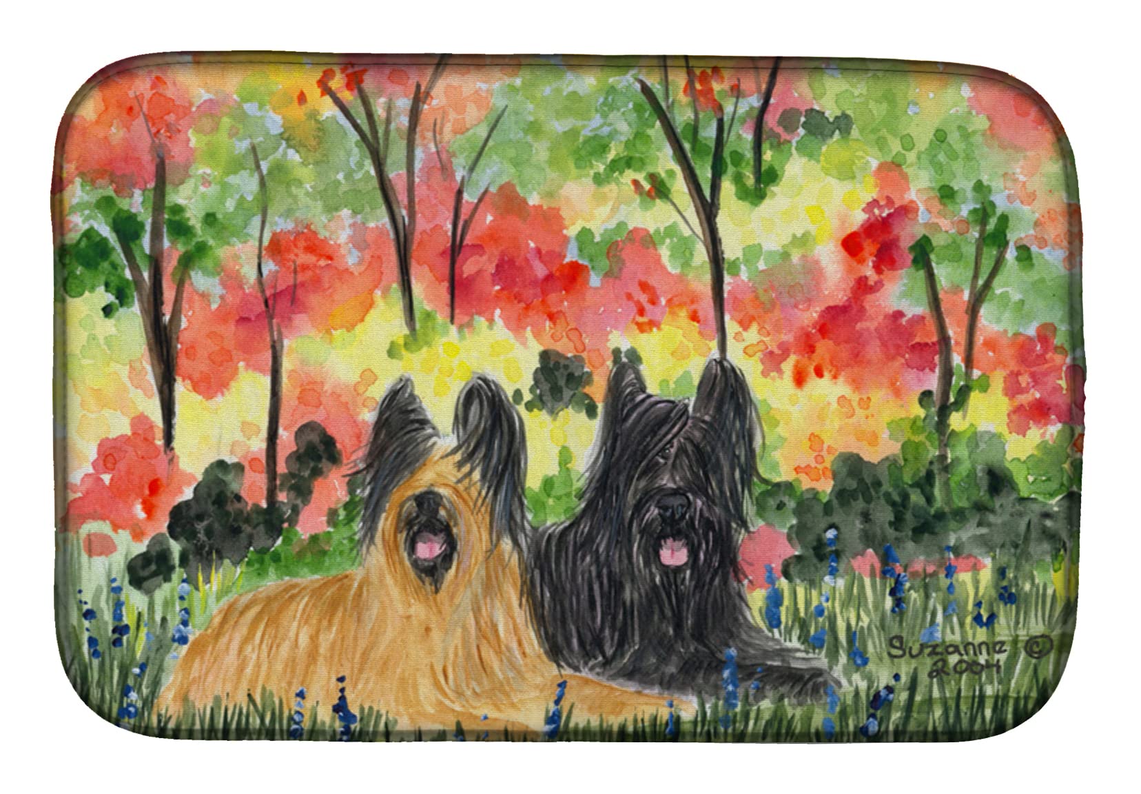 Briard Dog Design Absorbent Dish Drying Mat - 14x21 Inch Non-Slip Kitchen Counter Drying Pad for Dishes, Utensils & Cookware | Perfect for Countertop Protection & Quick Drying After Washing