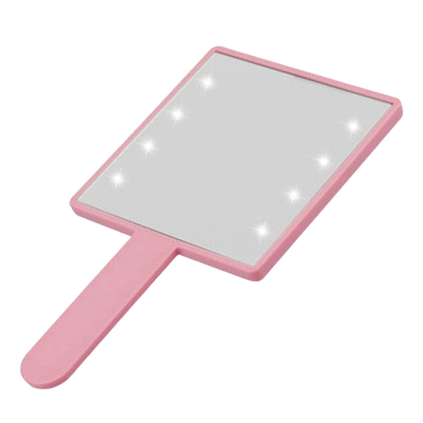 Almencla 8X LED Makeup Mirror with Handle - Portable Compact Vanity Mirror for Women & Girls, Pink - Perfect for Travel, Home, and Salon Use