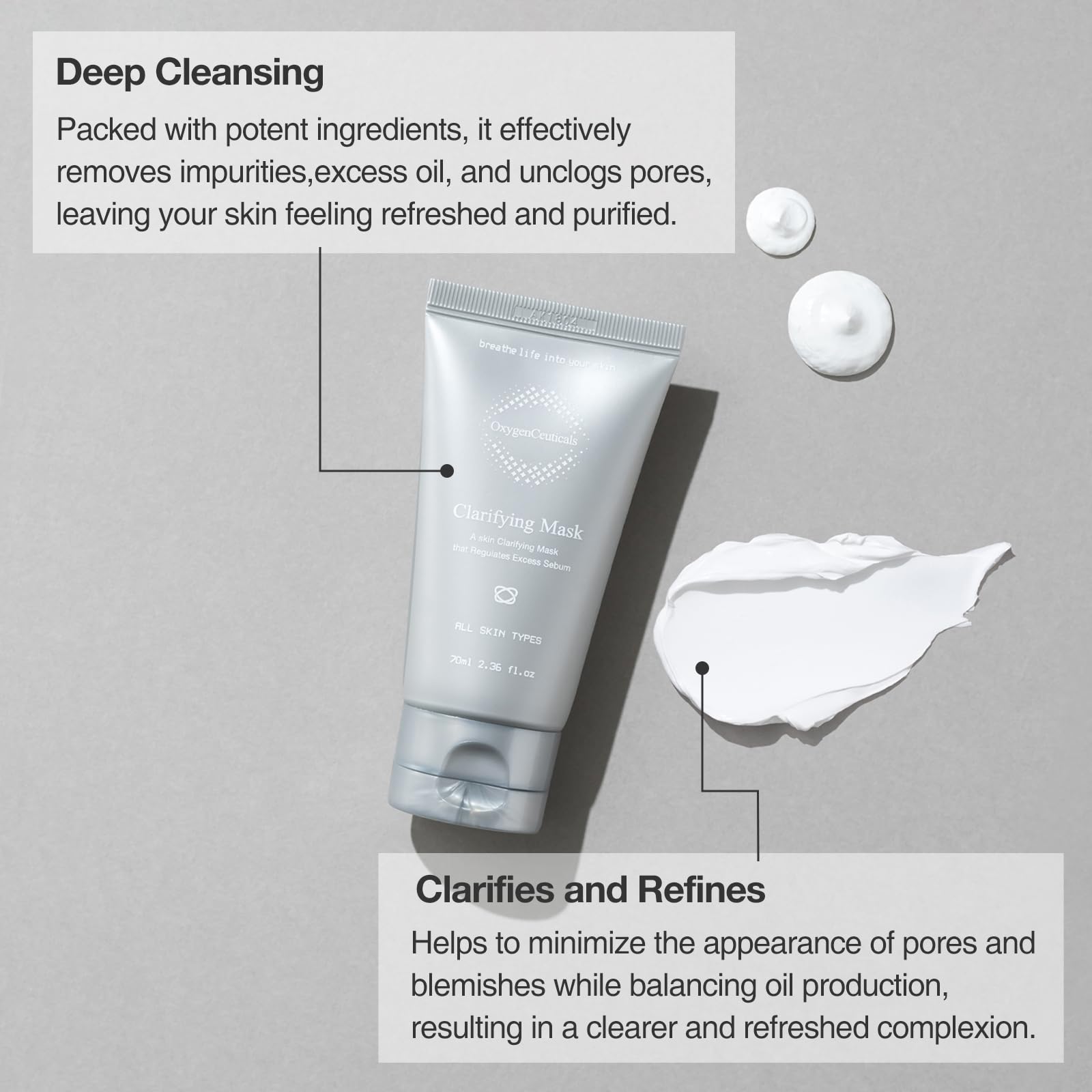 Kaolin Clay Clarifying Face Mask – Deep Cleansing Wash-Off Mask for Oily Skin, Sebum Control & Acne Treatment | Exfoliating & Pore Minimizing | 600ml/20.28oz | Perfect for Weekly Detox & Pre-Makeup Skin Prep