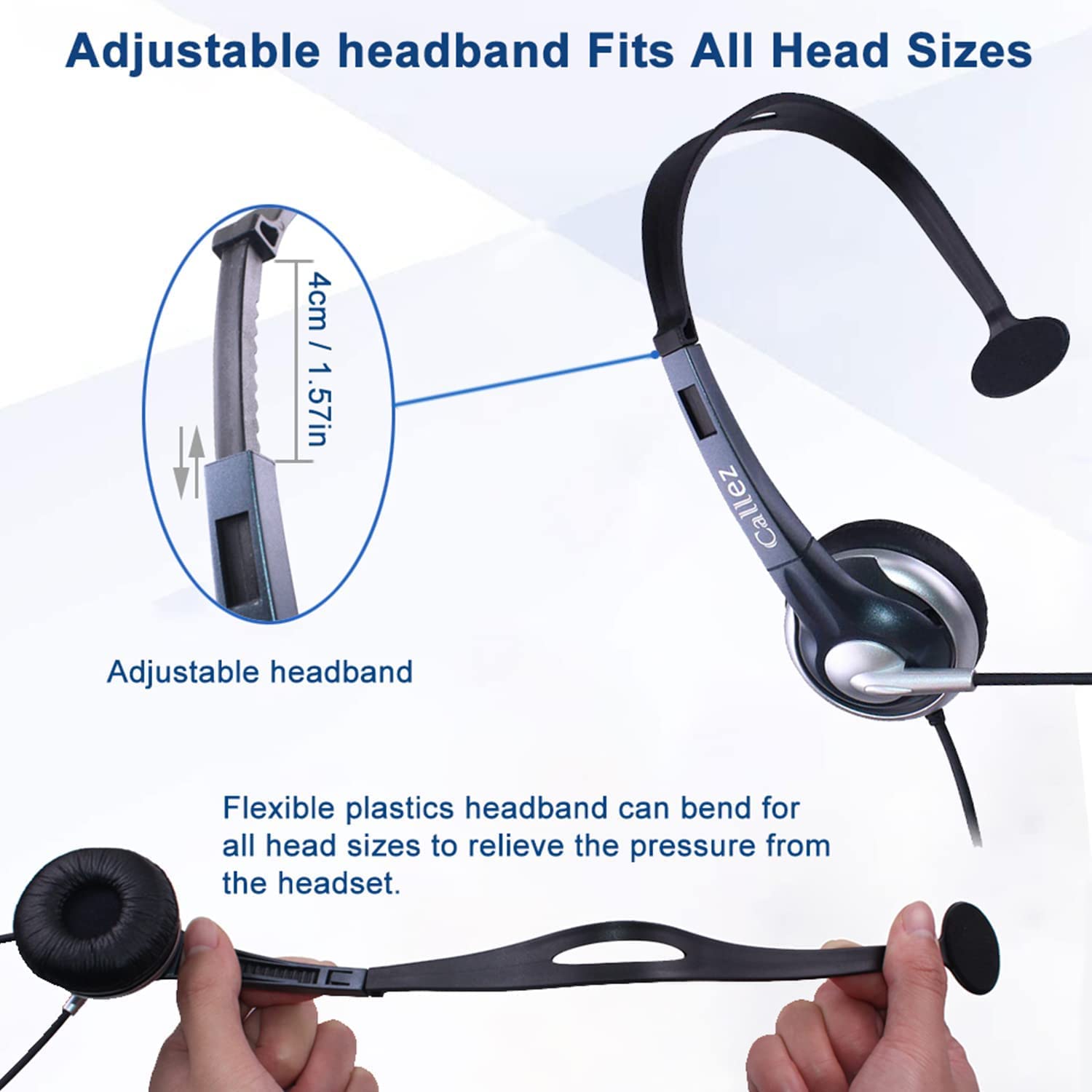 Callez Wired Mono Headset for Call Centers - RJ9 Phone Headset with Noise Canceling Microphone | Compatible with ShoreTel 480, Plantronics T10, Polycom, Zultys, Toshiba, NEC DT300 & Landline Deskphones (C300A2) | Perfect for Office, Customer Service & Remote Work