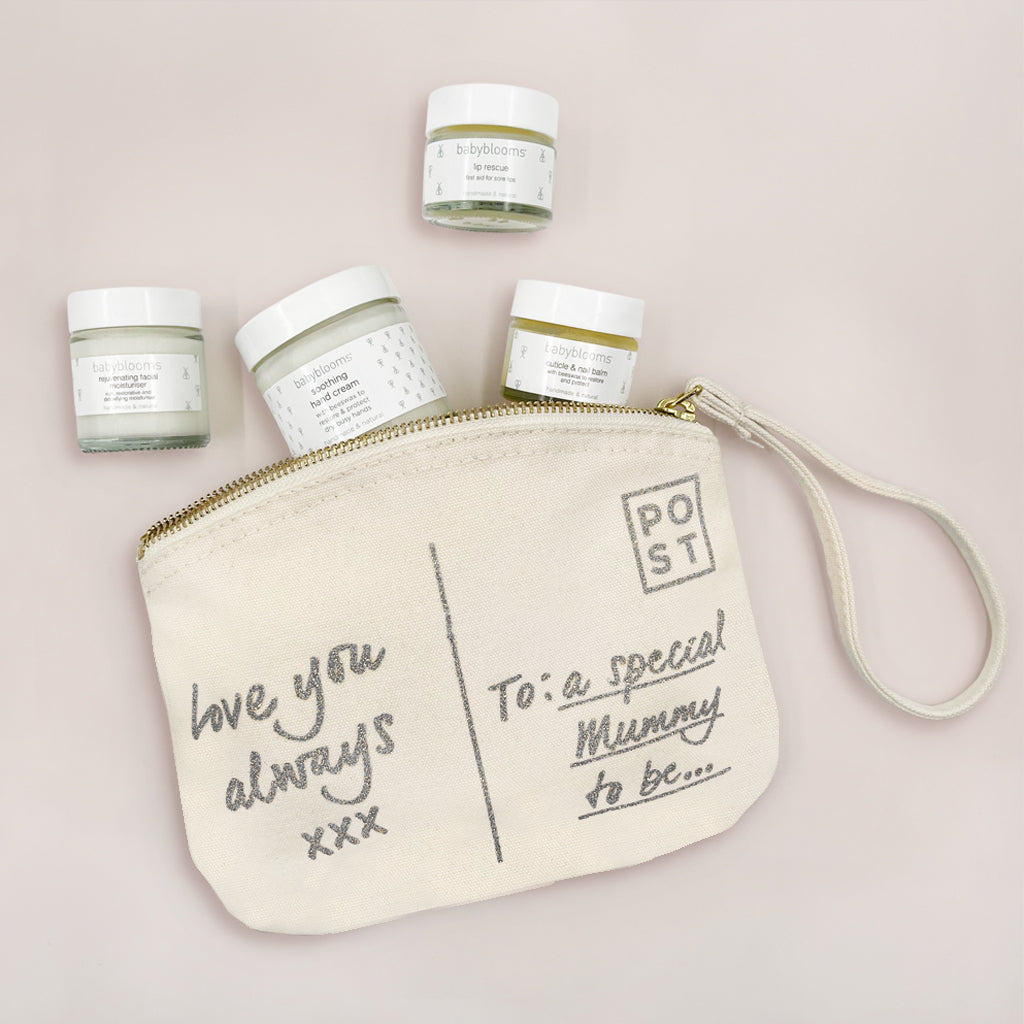 Pregnancy Announcement Postcard & Organic Skincare Gift Set - Perfect for Baby Shower, Gender Reveal & New Mom Care