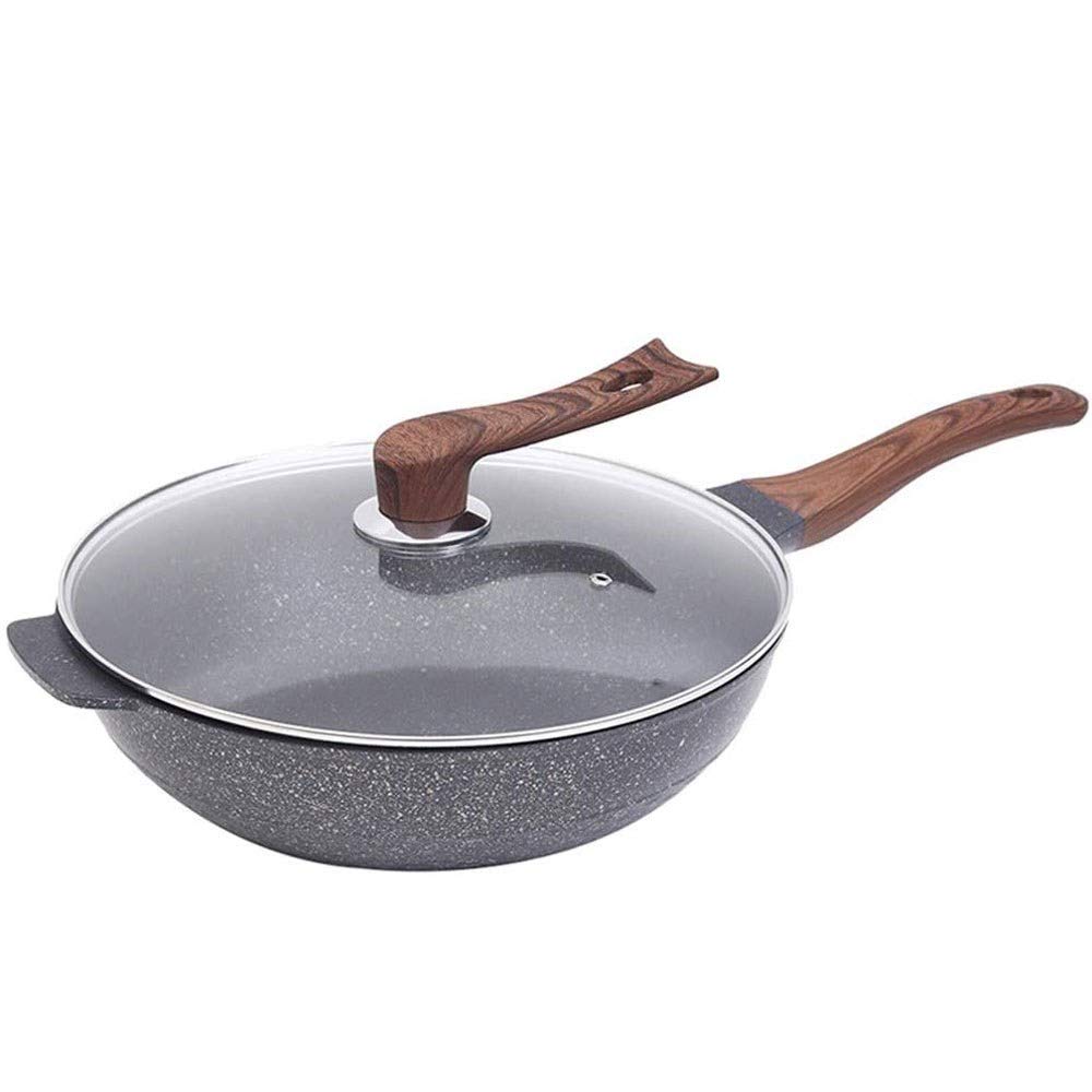 GYDCG 32cm Japanese-Style Maifan Stone Non-Stick Wok Pan - Deep Frying Flat Bottom Cookware for Gas Stove - Perfect for Stir-Fry, Deep Frying & Asian Cooking
