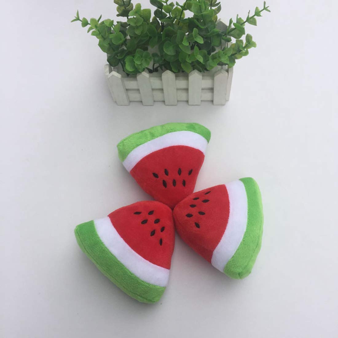 Durable Squeaky Plush Dog Toy - Watermelon Shaped Teeth Cleaning Chew Toy for Puppies | Soft Fetch & Chase Interactive Play | Perfect for Small Dogs, Training & Dental Health