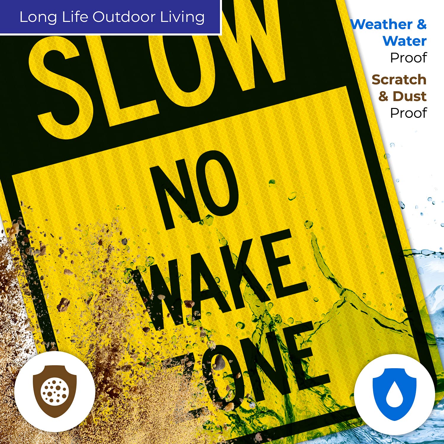Slow No Wake Zone Sign - 24x30 Inches, 3M EGP Reflective .080 Aluminum, Fade Resistant, Made in USA - Perfect for Lakes, Rivers & Marina Safety