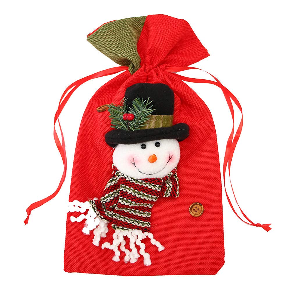 Christmas Jute Burlap Drawstring Bags - Xmas Gift & Candy Pouches for Holiday Treats & Party Favors