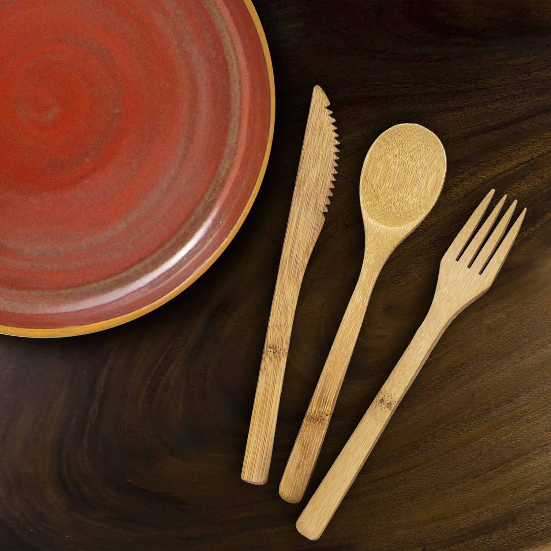 Eco-Friendly 3-Piece Reusable Bamboo Cutlery Set - Fork, Knife & Spoon | Sustainable Travel Utensils for Camping, Picnics & Office Lunch