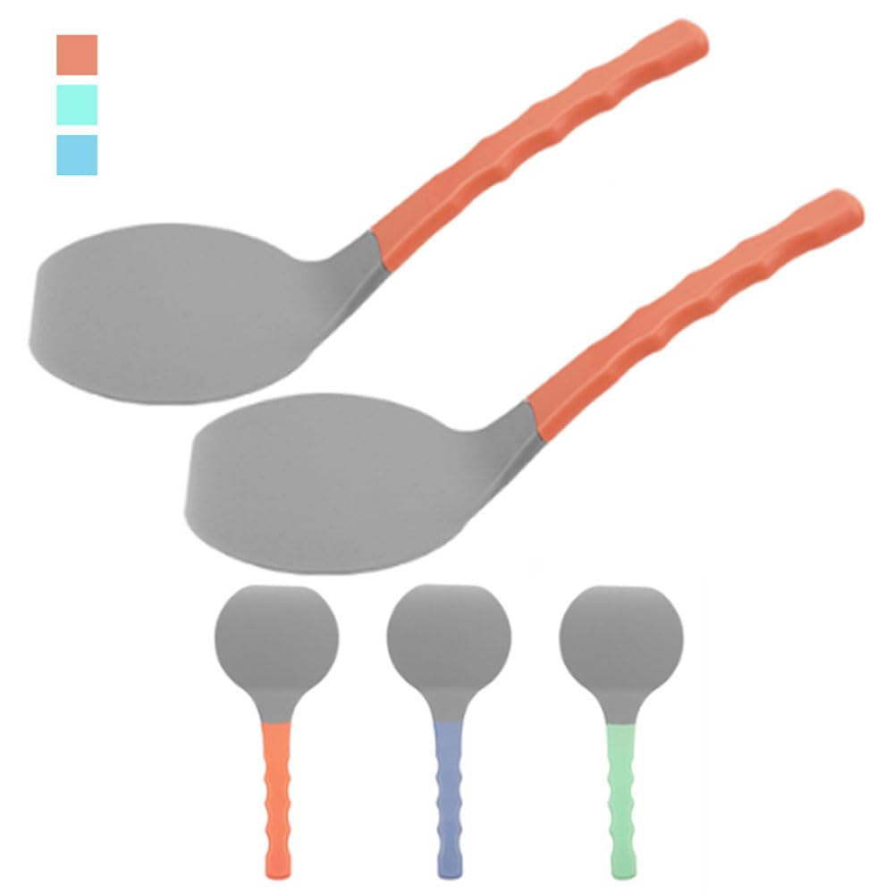 2-Piece Flexible Silicone Spatula Turner - Heat Resistant Kitchen Utensil for Pancakes, Eggs, Baking & Cooking - Non-Slip Grip & Dishwasher Safe