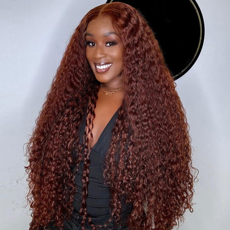 Eullair Dark Brown Curly Lace Frontal Wig - Affordable Reddish Brown Glueless Human Hair Wig for Women | Natural Look for Daily Wear, Parties & Special Occasions