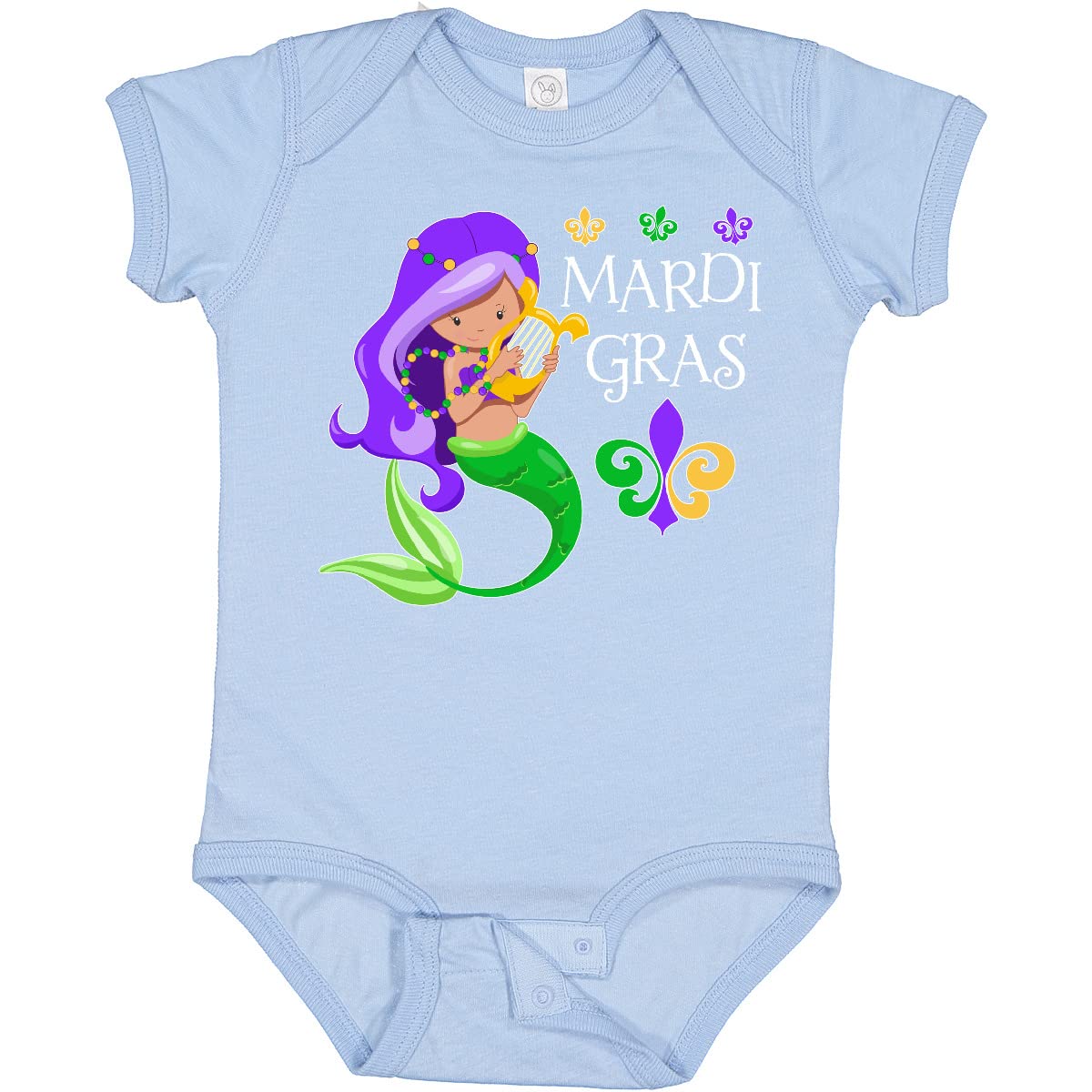 Inktastic Mardi Gras Mermaid with Harp and Beads Baby Bodysuit - Cute Newborn Onesie for Carnival, Baby Shower & Festive Occasions