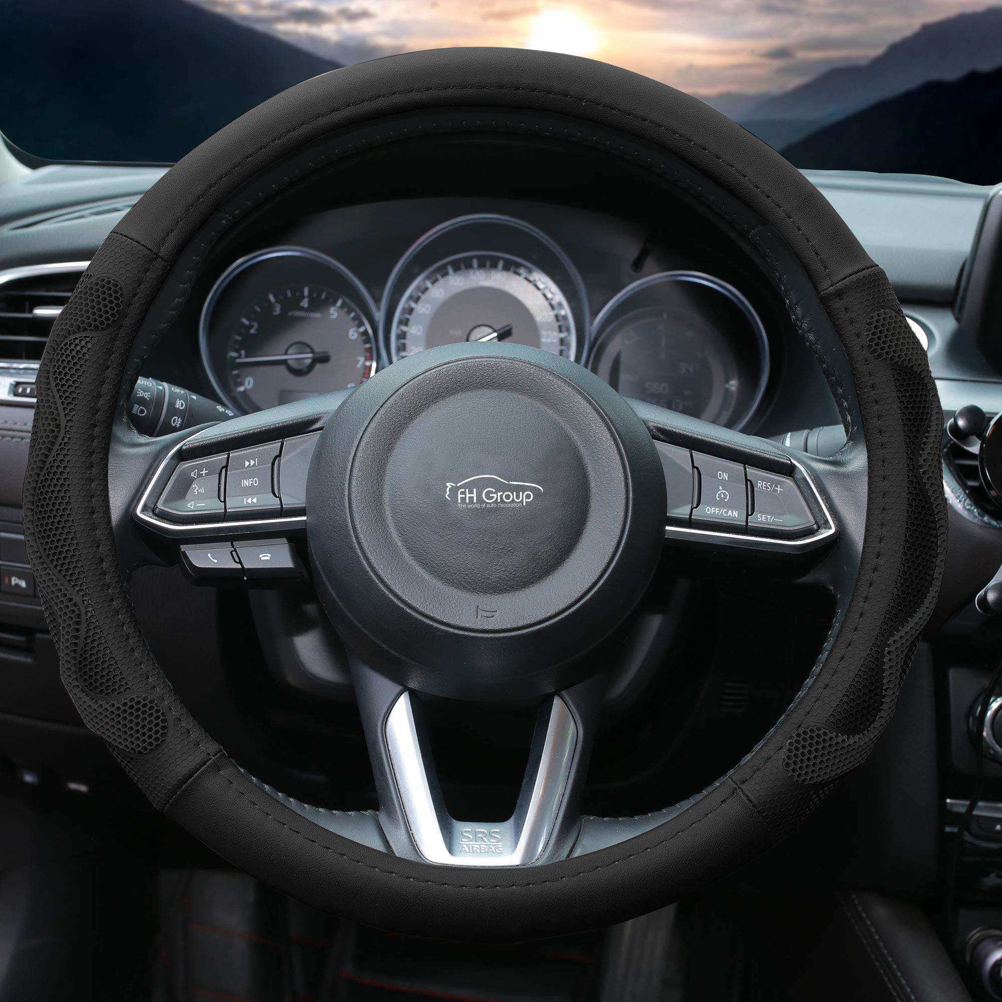 Premium Universal Leather Car Steering Wheel Cover with Anti-Slip Silicone Grip - Black | Comfort & Style for Daily Driving, Road Trips & Winter Protection