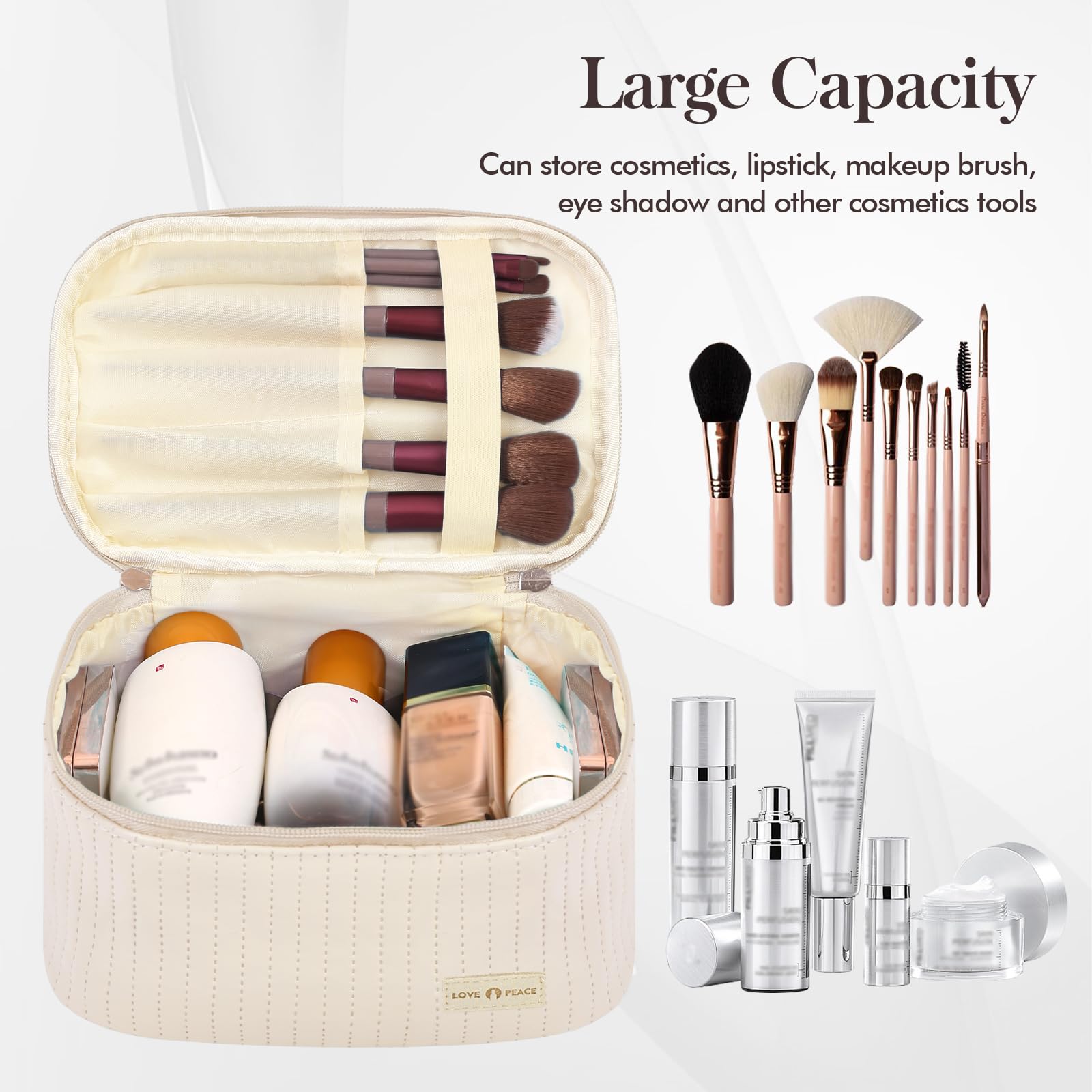 Large Capacity Travel Makeup Bag - PU Leather Cosmetic Organizer & Toiletry Storage Pouch for Women | Perfect for Airplane Carry-On, Gym Essentials, and Weekend Getaways