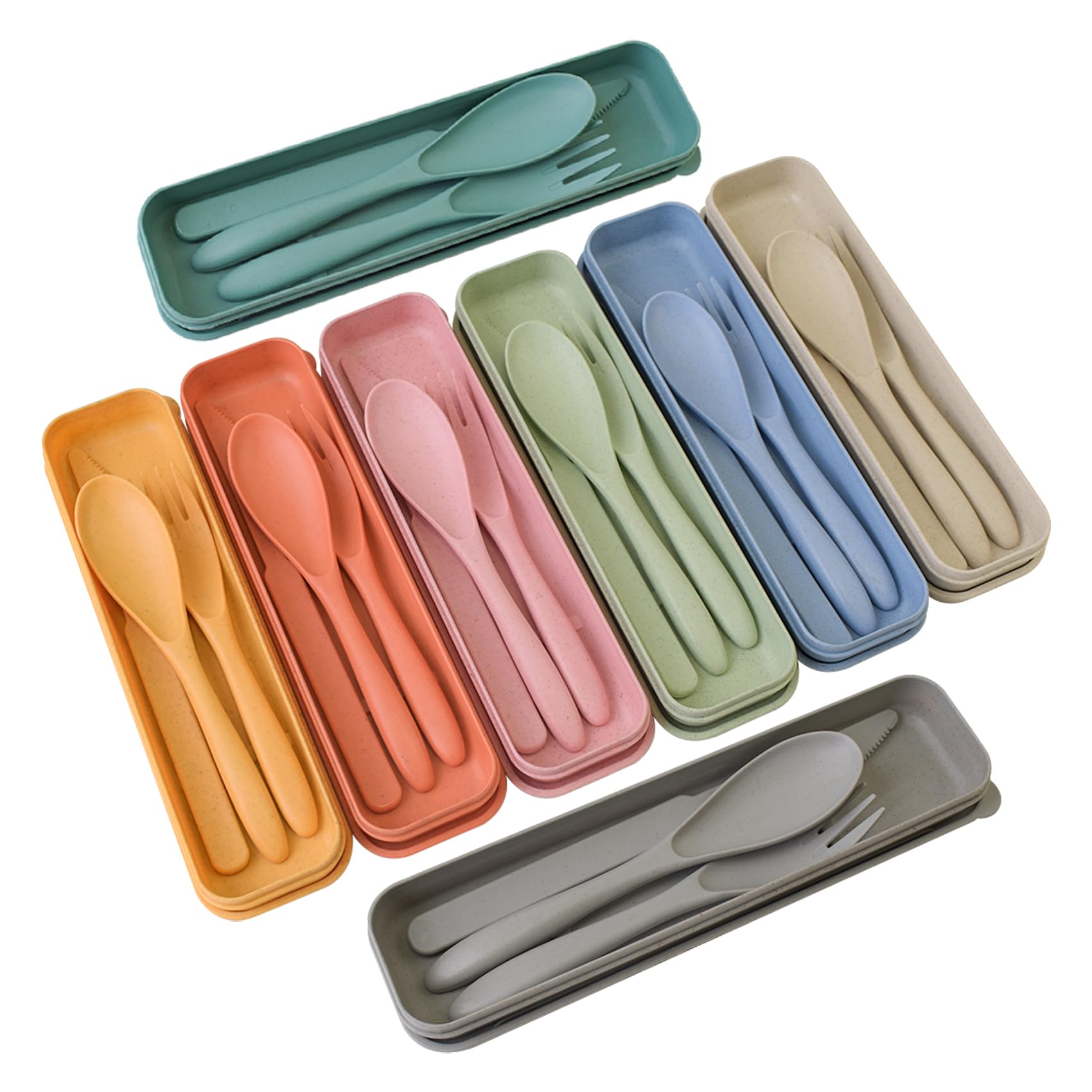 8 Pack Reusable Travel Utensil Set with Case - Portable Spoon, Fork & Knife Cutlery Kit for Adults | Eco-Friendly Picnic, Camping, Office Lunch & Outdoor Dining Accessories (Color Options)