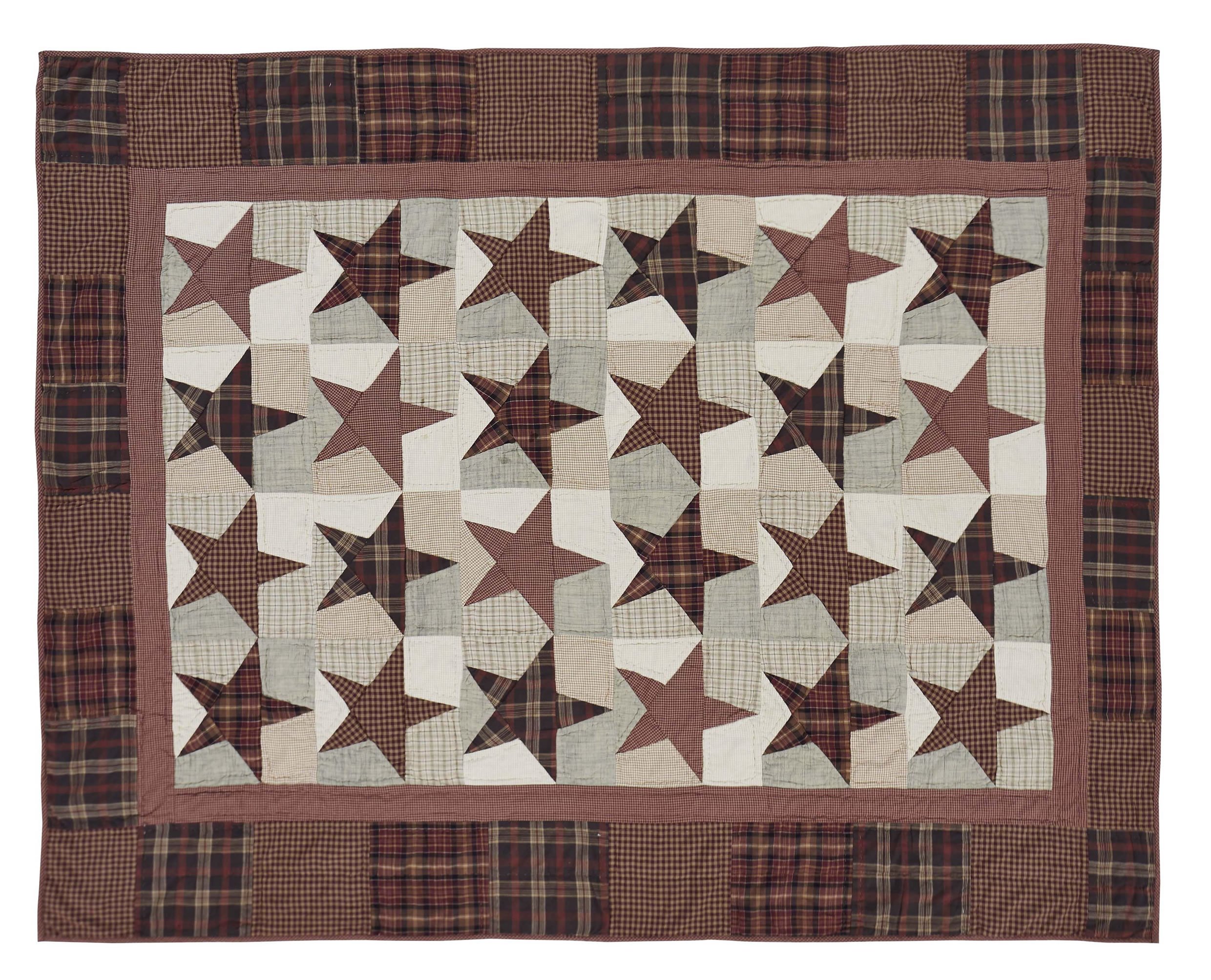 VHC Brands Primitive Classic Country Pillows & Throws - Abilene Star Red Quilted Throw Blanket for Sofa, Bed & Couch - Rustic Farmhouse Decor for Living Room, Bedroom & Cabin