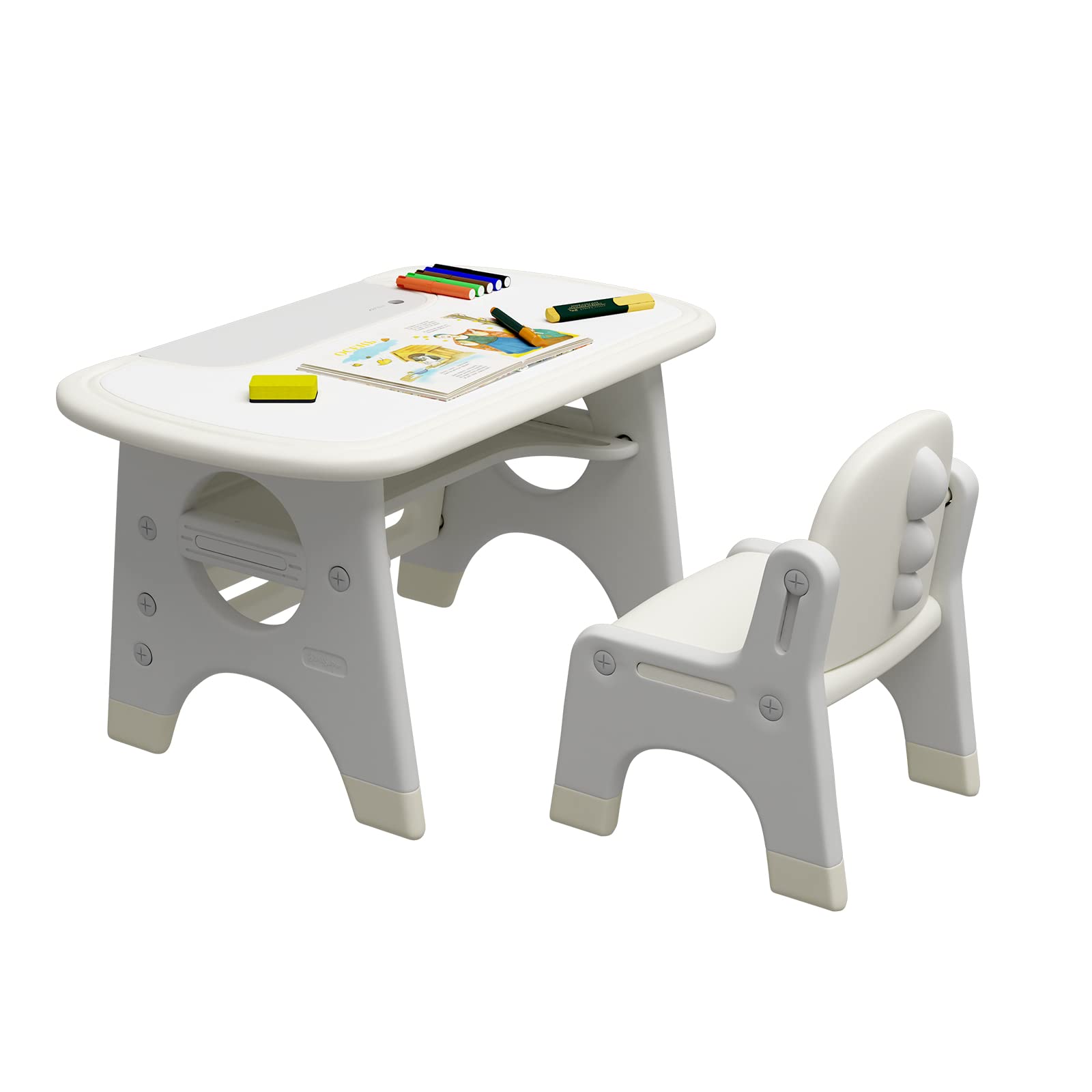 BanaSuper Kids Table and Chair Set with Drawing Board & Watercolor Pens - Toddler Activity Table, Children's Art Desk for Crafts, Snack Time, Homeschooling & Homework - Perfect Gift for Boys & Girls (Grey) | Ideal for Playrooms, Preschools, Daycares & Home Learning Spaces