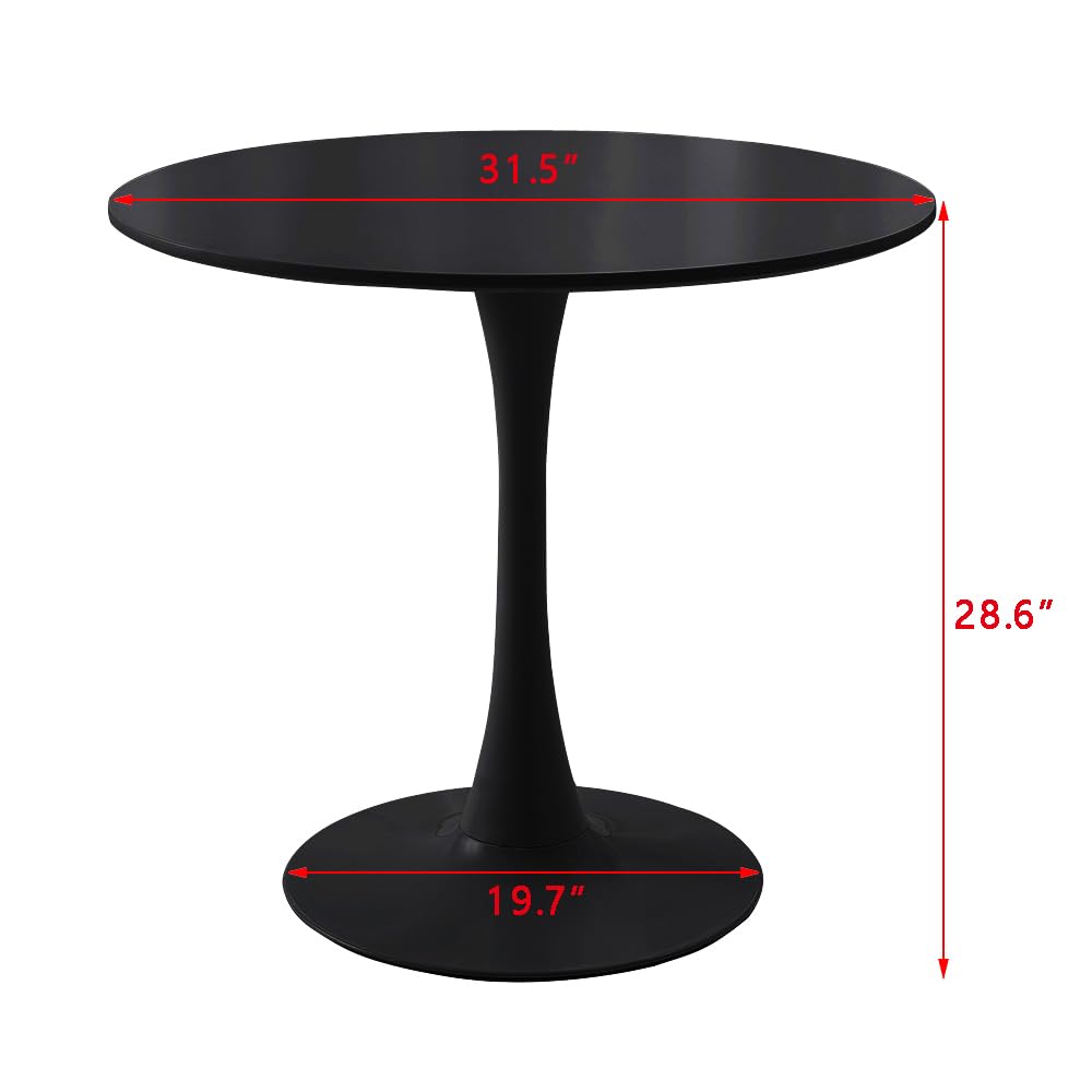 Modern Round Dining Table 31.5 Inch - Black Kitchen & Dining Room Furniture with Colored Top | Perfect for Small Spaces, Breakfast Nooks, Apartments & Cozy Family Meals