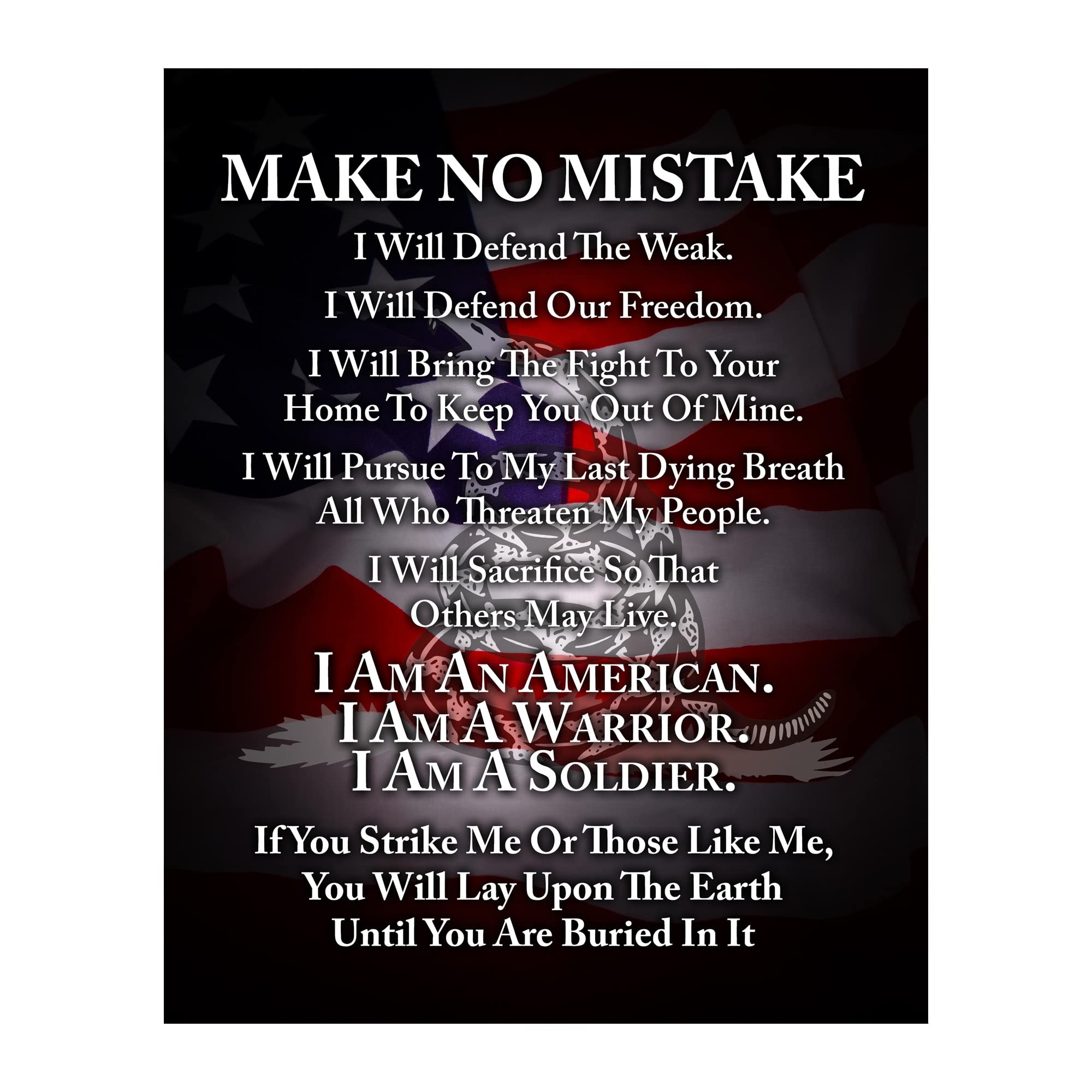 Patriotic Wall Art Poster - 'I Am A Soldier' Motivational American Flag Decor for Home, Bedroom & Boys Room - Perfect for 4th of July & Military Appreciation - Unframed 8x10 Inches - Ideal for Living Room, Office & Military Themed Spaces