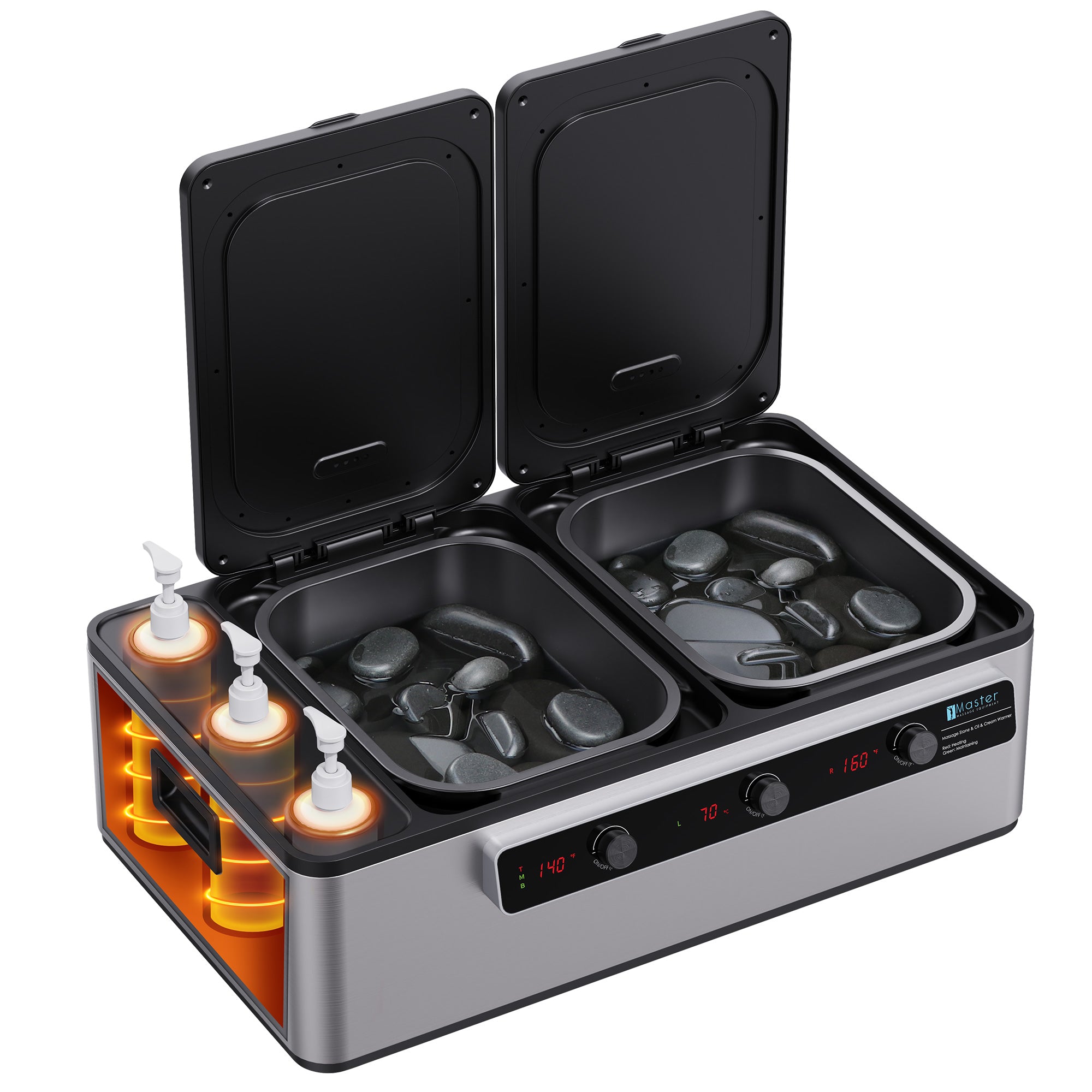 Professional Electric Massage Stone Warmer - Multifunctional Steam Cooking & 3 Bottle Massage Oil/Lotion/Gel Heater for Spa, Salon, and Home Relaxation