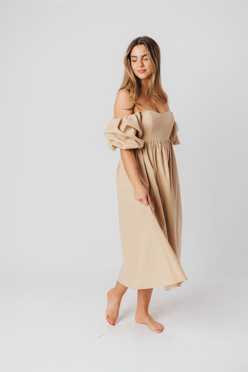 Hamilton Midi Dress in Taupe - Bump Friendly Maternity Dress (Sizes S-2XL) | Perfect for Pregnancy, Baby Showers & Special Occasions