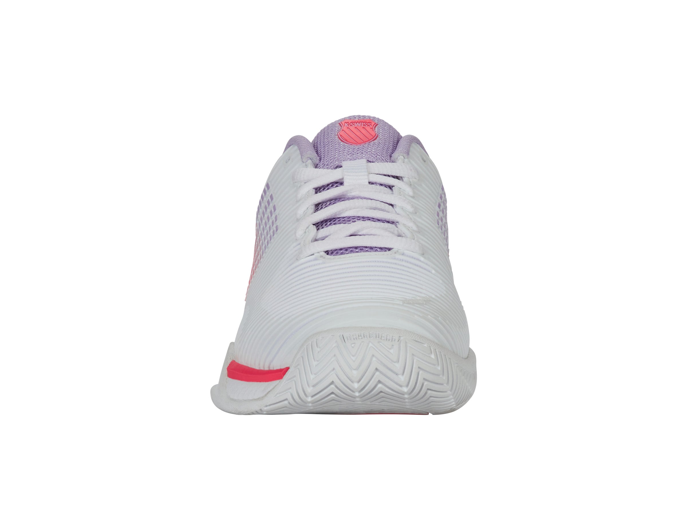 Hypercourt Express 2 Wide Women's Tennis Shoes - White/Orchid Petal/Neon Blaze | Lightweight & Breathable for Court Performance | Perfect for Competitive Matches & Training Sessions