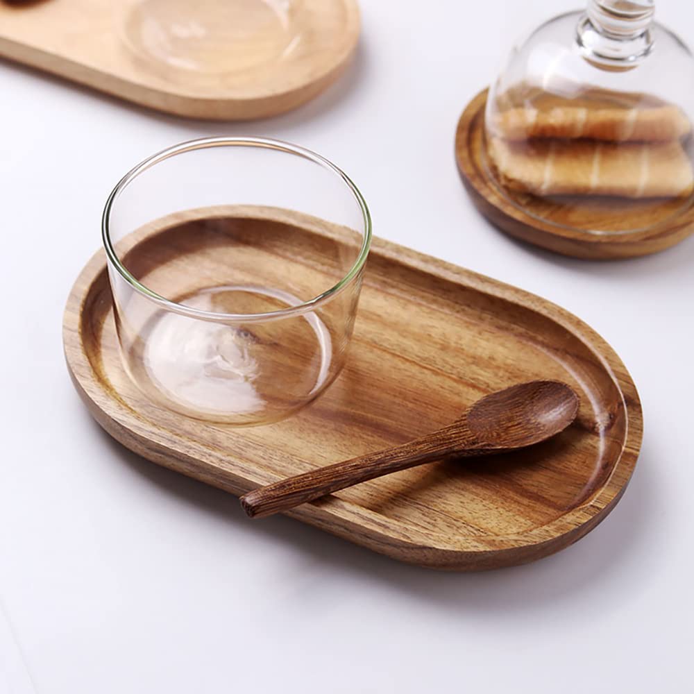 Elsjoy Set of 2 Acacia Wood Serving Trays - Natural Wood Charcuterie Boards with Raised Edge, Rustic Oval Platters for Bread, Cheese, Fruits - Perfect for Kitchen Decor, Entertaining & Gift Giving (14