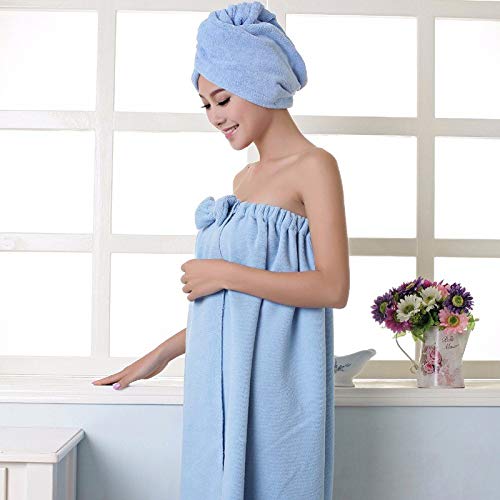 Soft & Absorbent Women's Microfiber Bath Towel Set with Hair Band & Bathrobe - Quick Dry Bathroom Essentials for Spa, Gym & Travel - Blue Home Textile Accessories