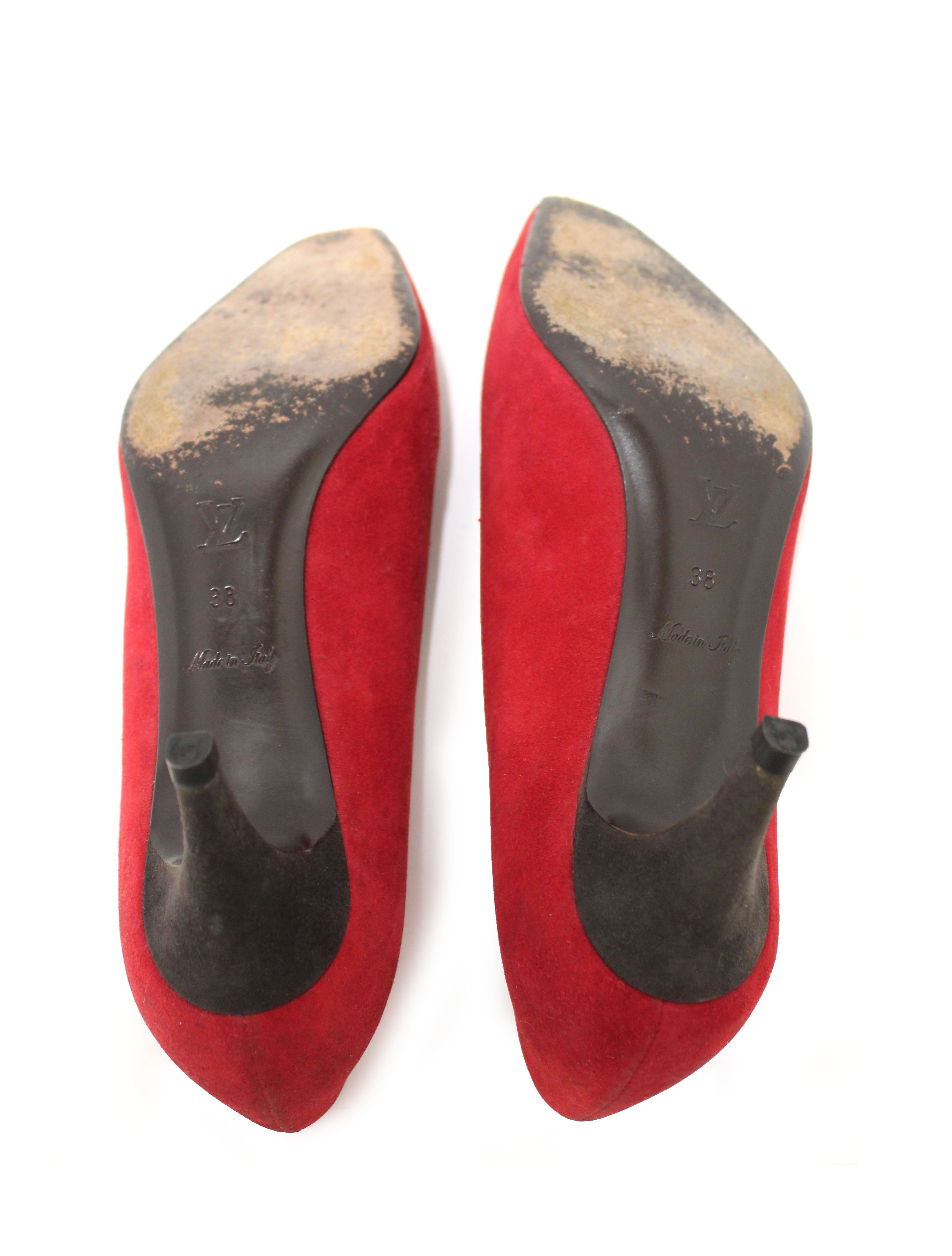 Authentic Louis Vuitton Deep Red Suede Leather Heel Shoes Women's Size 38 | Luxury High Heels for Parties, Weddings & Evening Events